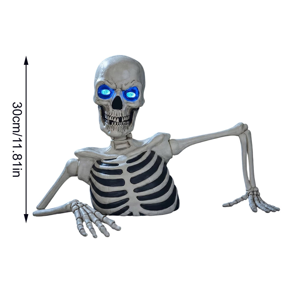 Halloween Groundbreaker Skeleton Statue, 11.8in Light Up Blue LED Eyes Skeleton Ground Breaker Outdoor Yard Lawn Porch Decor Gift