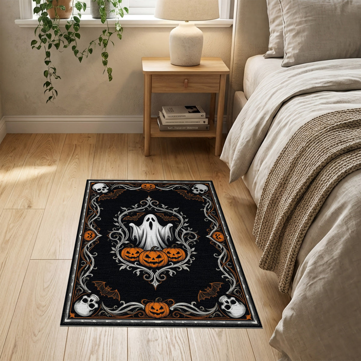 ODIKA Halloween October Phantom Gourd Flying Creature Fiber Doormat Stain Resistant Low Profile for Dorm Room, Small Living Apartment