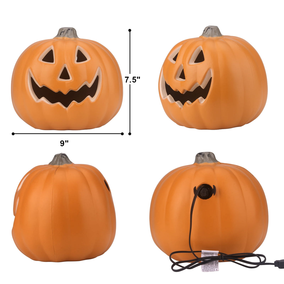 Gamexcel 10" + 14" Pre-Lit Jack O'Lanterns - Indoor/Outdoor Halloween Decorations for Party & Home, Lighted Pumpkin, 2 Pack, Orange