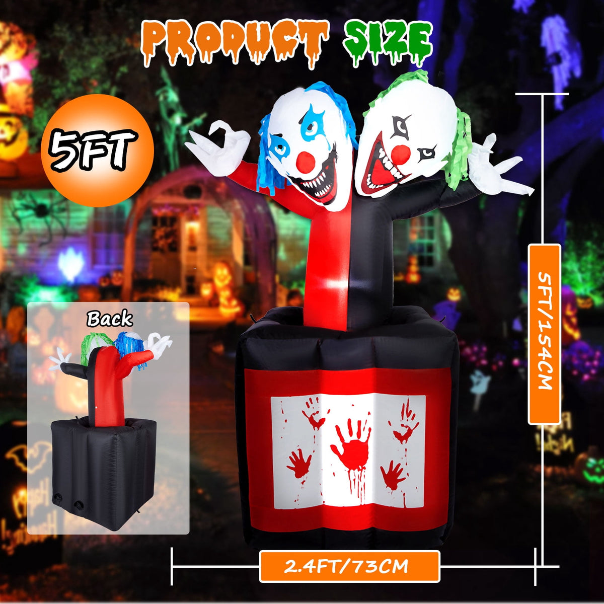5.7FT Inflatable Halloween Inflatable Crawling Green Ghost with Tombstone Built-in LED Lights Inflatable LED Lights Blow Up Yard Decoration