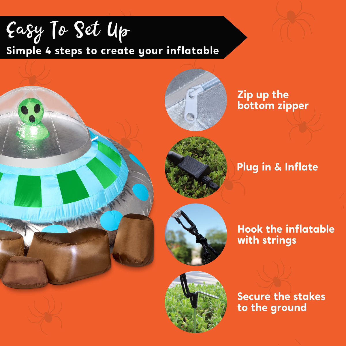 Joyfy 9 ft Halloween Inflatable UFO Alien Decoration with Built-in LEDs,UFO Halloween Decorations Outdoor Blow Up Yard Lawn Decoration
