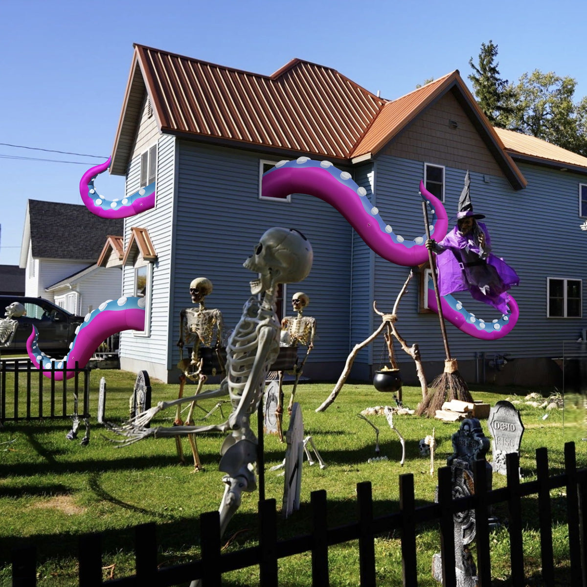 Wellcomer 10x8ft Inflatable Tentacles with Color-changing LED & Built-in Blower - Halloween Outdoor Decor (1 Pc)