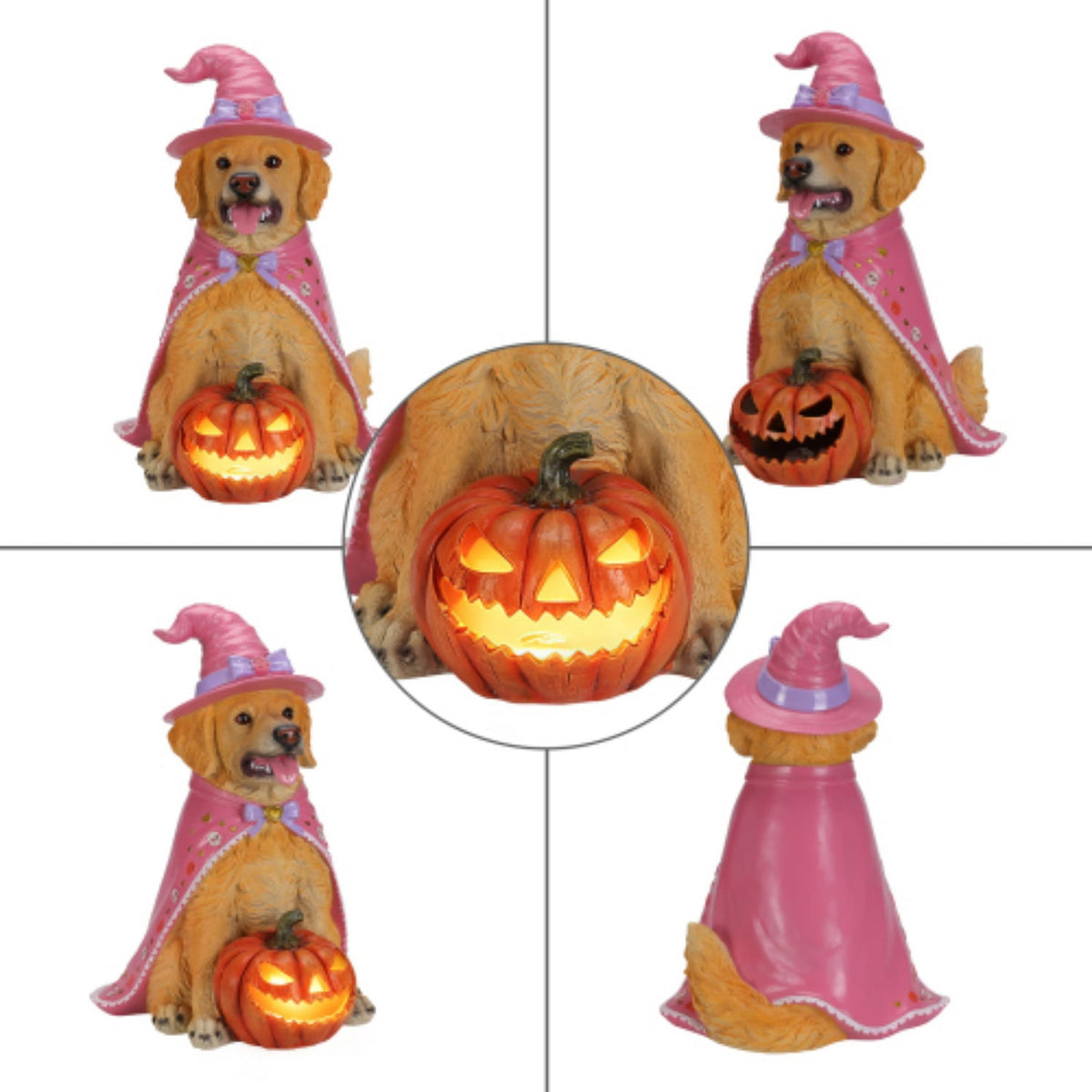 SpookHaven Halloween Jack‑O‑Lantern Pumpkin Mist Sprayer Figurine, LED Light‑Up Fogger with Witch Hat & Skull Decoration, Spooky Ornament for Tabletop Entryway Halloween Party Home Decor