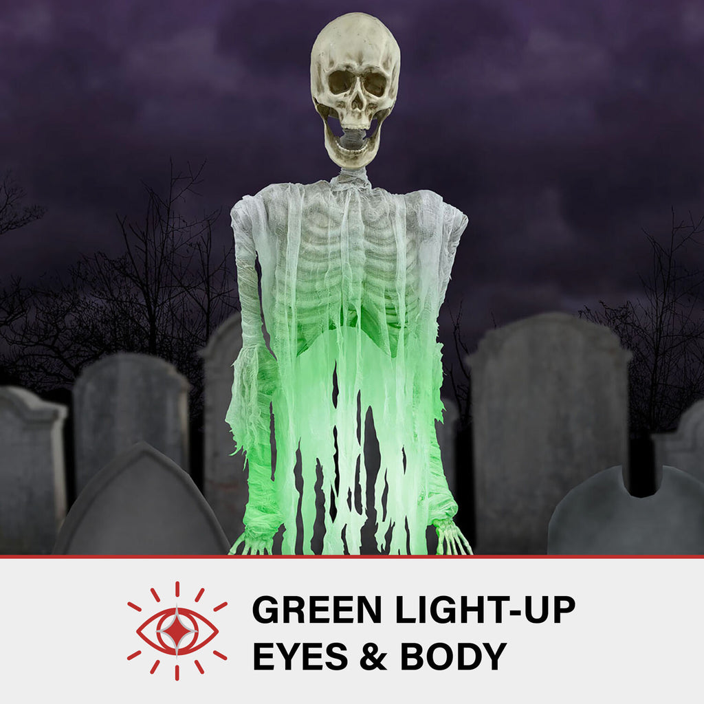 Haunted Hill Farm 5.8-Ft. Motion-Activated Floating Skeleton Ghost Over Tombstone by Tekky, Premium Halloween Animatronic, Battery Operated