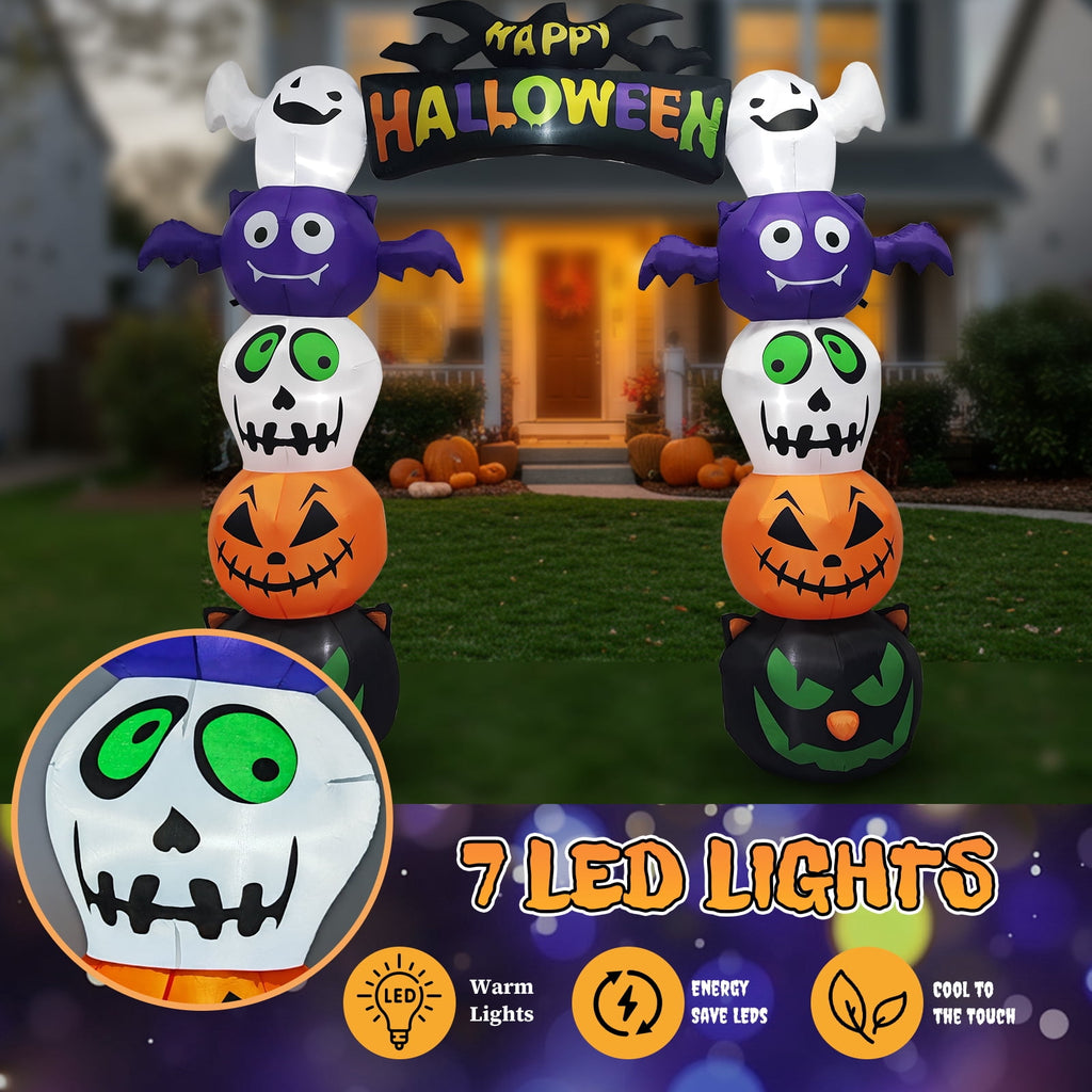 8.2 ft Lighted Halloween Inflatable Pumpkin Archway with Ghost Outdoor Yard Decor 1 Pack