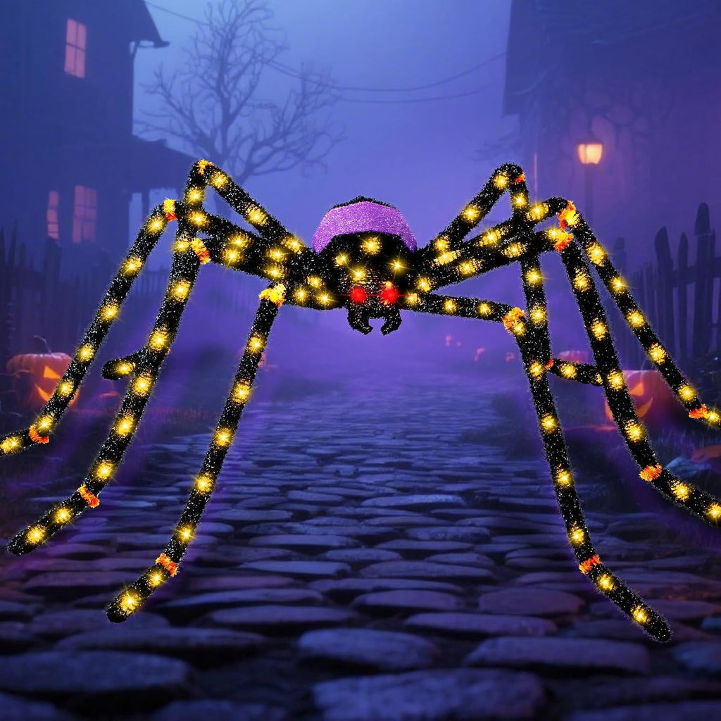 5.5FT Giant Spider Halloween Decorations with 100LED, Pre-Lit Scary Spider