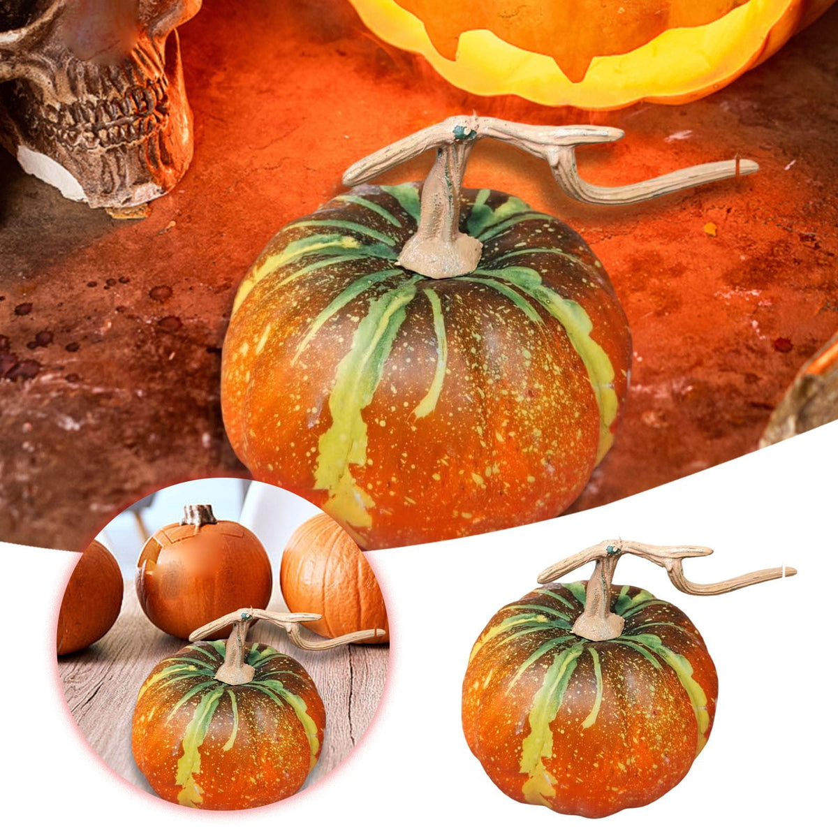 13.7" Halloween Foam Pumpkin Decorations, 2 Pack Artificial Pumpkins for Table Mantel Shelf Display, Fall Autumn Home Decor for Thanksgiving Party (Green)