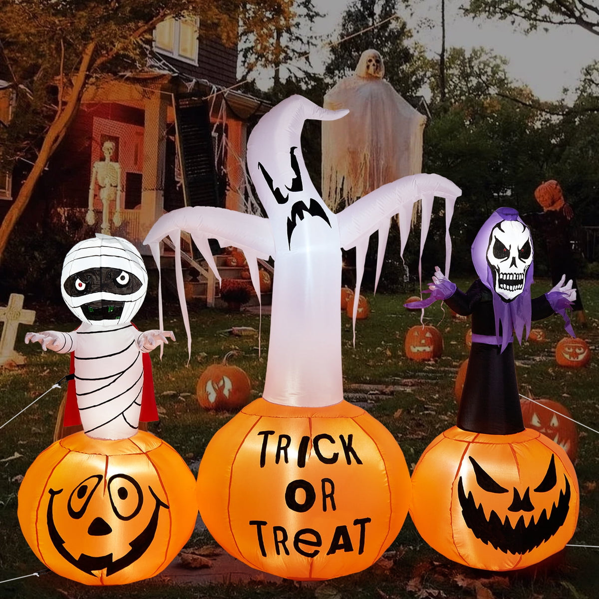 5.7FT Inflatable Halloween Inflatable Crawling Green Ghost with Tombstone Built-in LED Lights Inflatable LED Lights Blow Up Yard Decoration