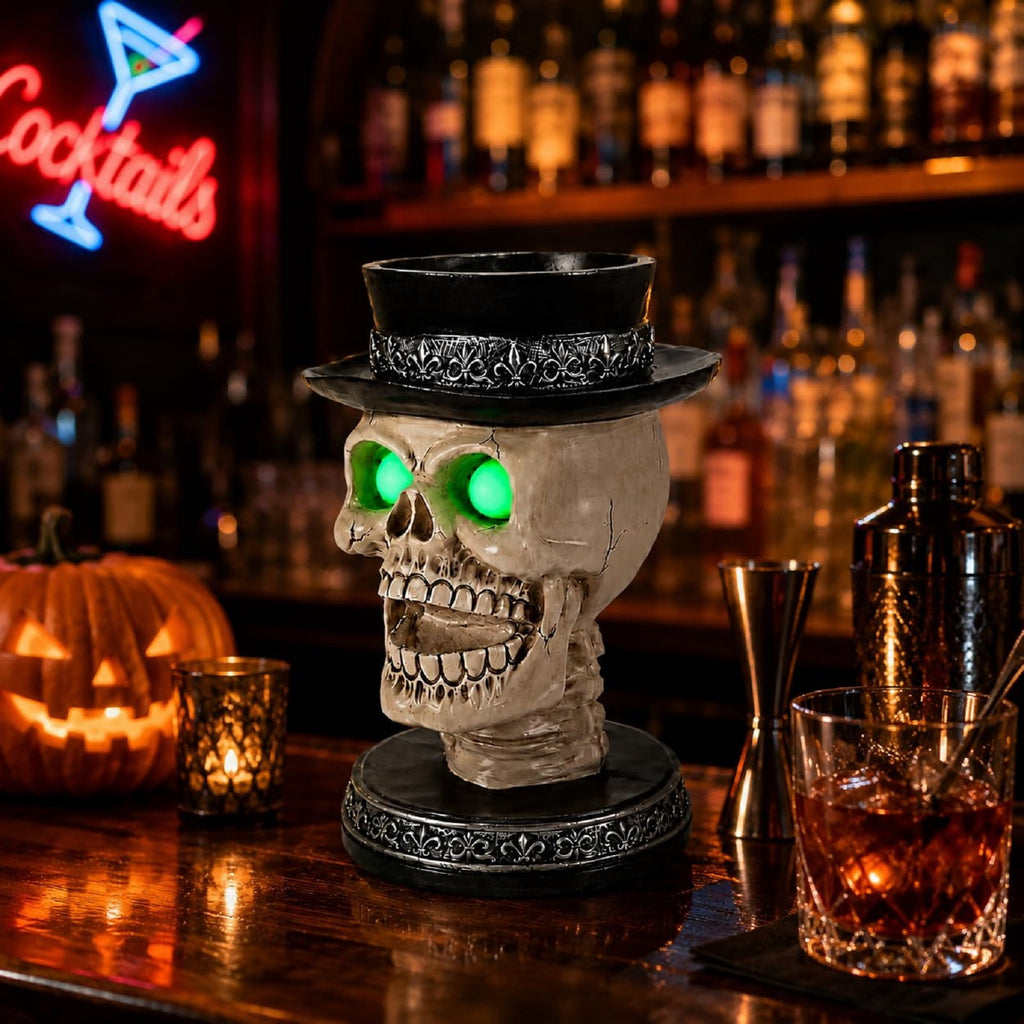 Halloween Ghost Statue with LED Glowing Eyes, Resin Ghost Figurine Tabletop Decor for Indoor Home, Mantel, Shelf, Entryway and Halloween Party Display