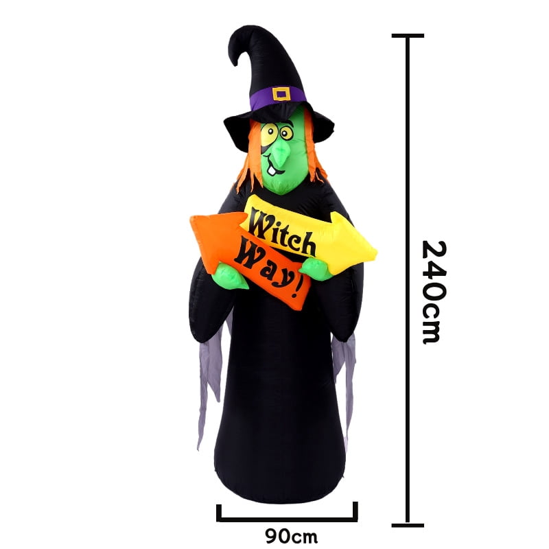7.87 Ft Halloween Inflatable Witch Decoration with Witch Way Sign, Inflatable Yard Decor Blow Up with Build-in LEDs Lights for Haunted House Indoor Outdoor Decor,Giant Spooky Witch Decor