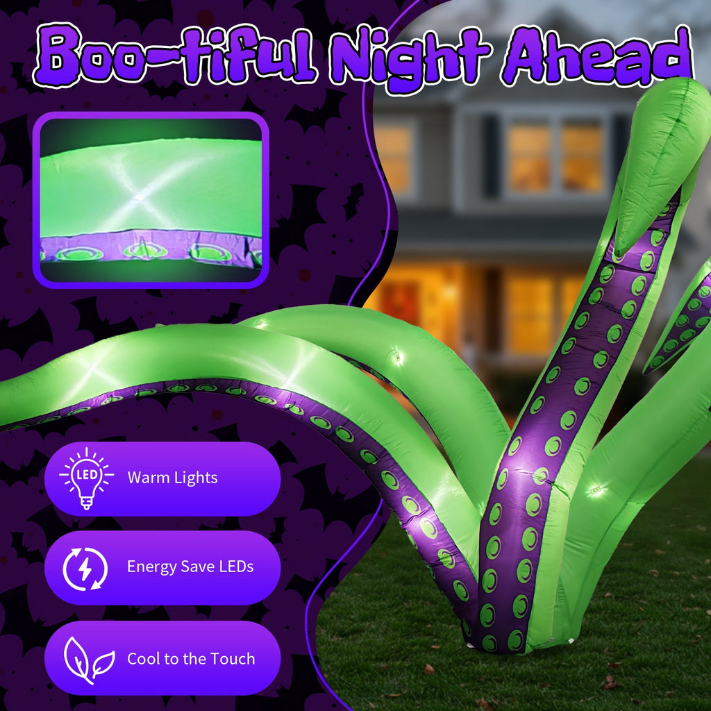 2 Pack Halloween Inflatable Octopus Tentacles Outdoor Decorations, Blow Up Hanging Decoration with Built-in LED Lights, Striking Window Decor for Halloween Party Outdoor Yard Garden Lawn Décor