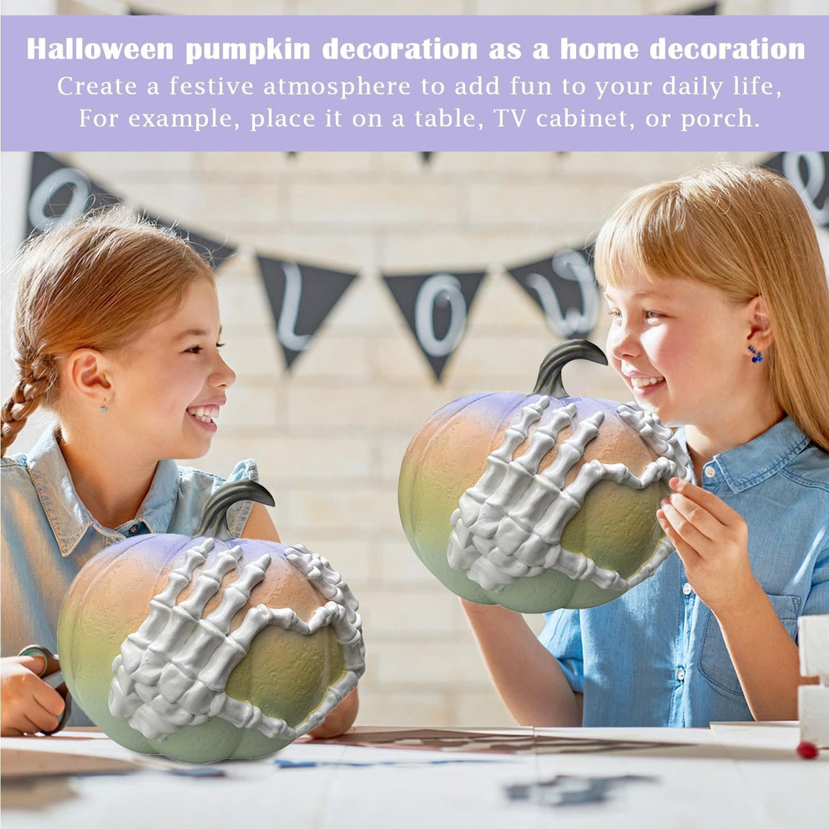 1 Pastel Halloween Decor Gothic Halloween Resin Pumpkin with Skeleton Hands Halloween Pumpkin Decor for Indoor Table Mantel Halloween Party Haunted House Home Display 1 Piece