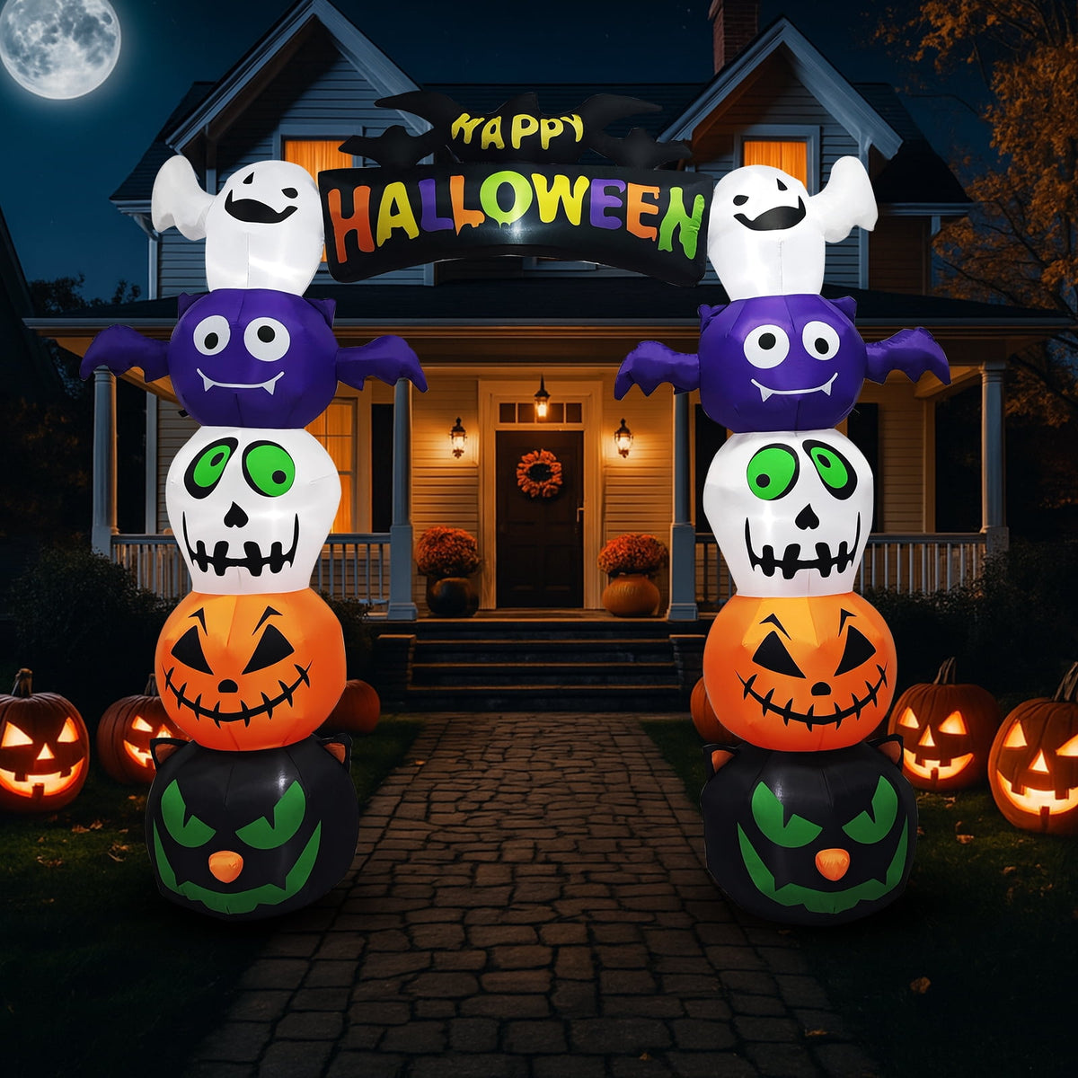 8.2 ft Lighted Halloween Inflatable Pumpkin Archway with Ghost Outdoor Yard Decor 1 Pack