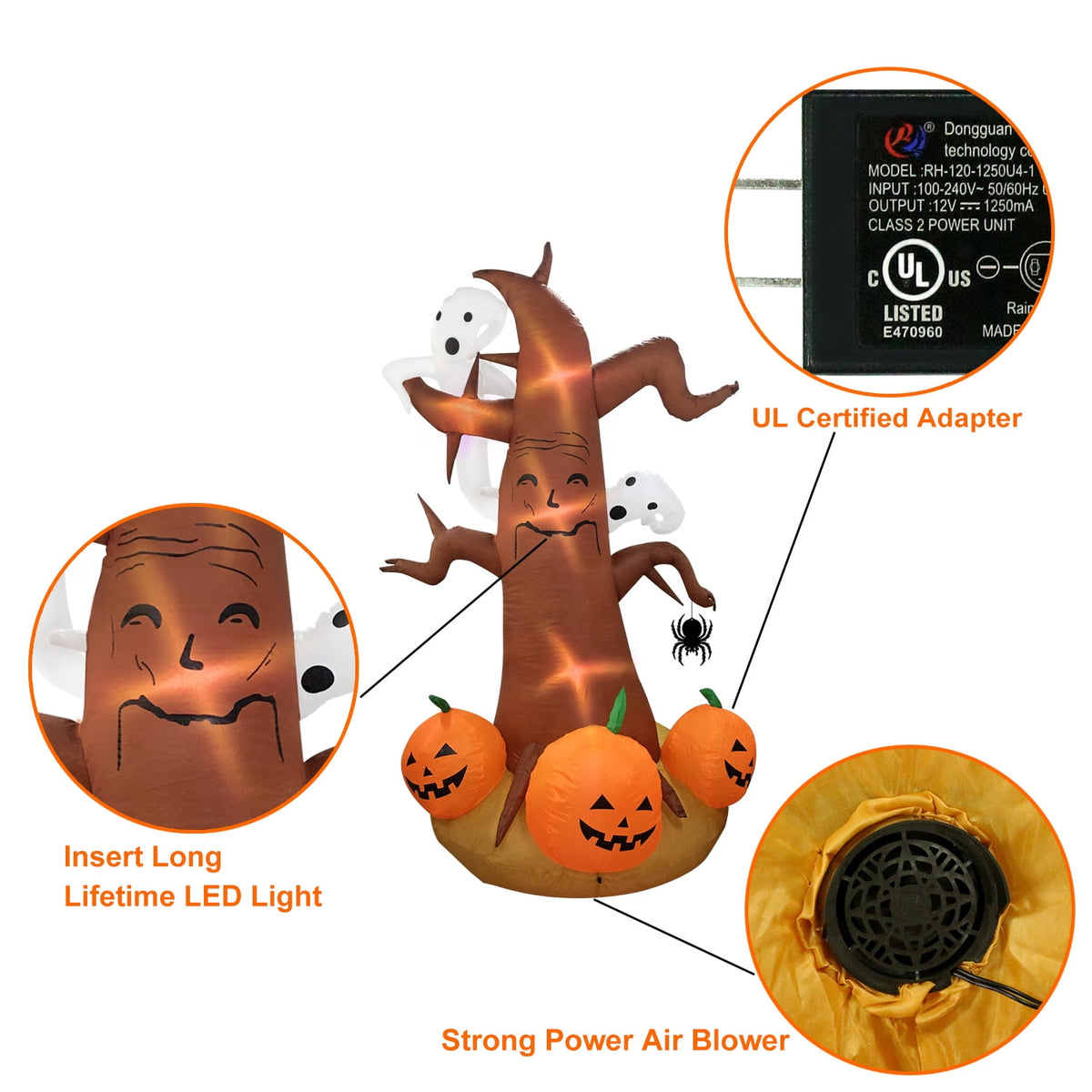 Gamexcel 8 ft Halloween Inflatable Pumpkin, Giant Lighted Jack-O'-Lantern Blow Up Yard Decoration Waterproof with LED, Blower, Stakes and Tethers