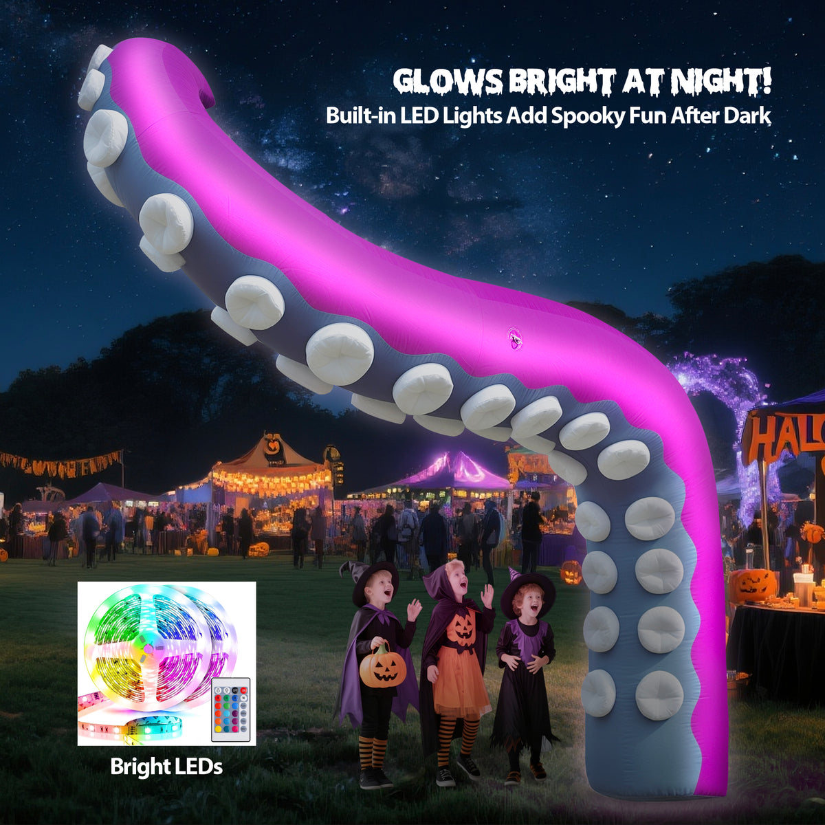 Wellcomer 10x8ft Inflatable Tentacles with Color-changing LED & Built-in Blower - Halloween Outdoor Decor (1 Pc)