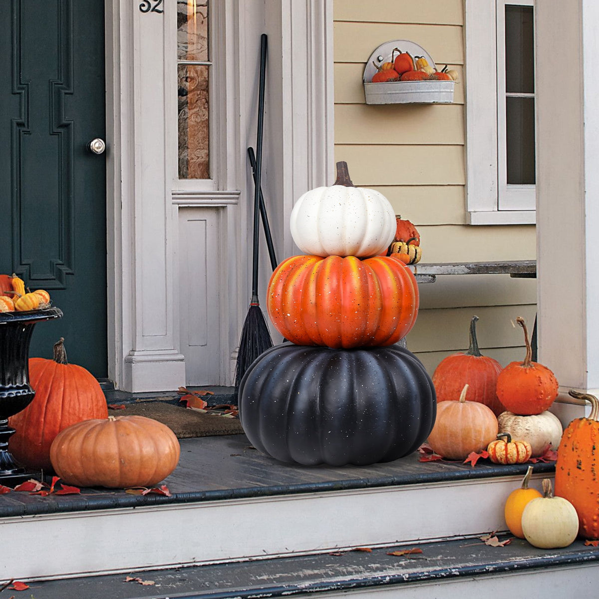 Large 3 - Tiered Colorful Pumpkin Stack Decor: Thanksgiving,Fall & Halloween Outdoor/Indoor Display,Pumpkin Harvest Decoration 1PC