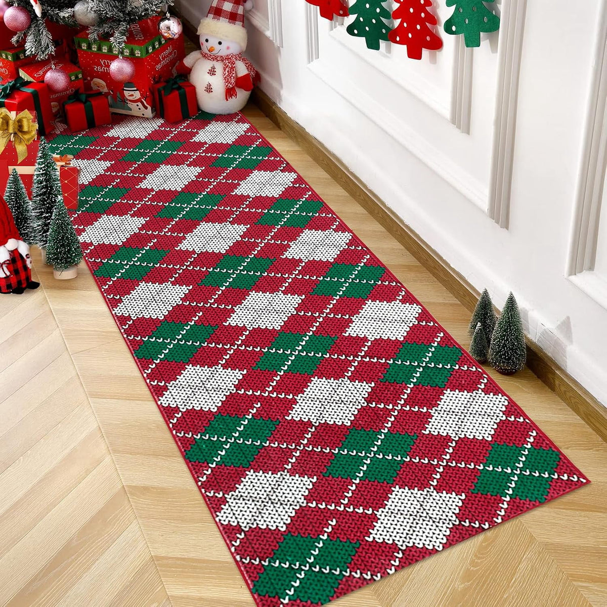 Christmas Plaid Rug Modern Holiday Doormat Soft Machine Washable for Indoor Home Red 9x12ft(274x366cm)