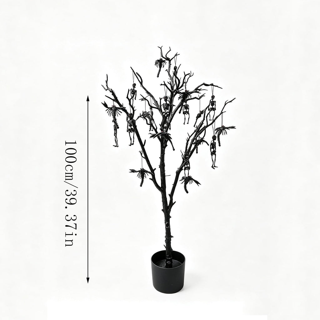 Halloween Potted Dead Tree with Hanging Skeletons, 39 Inch Spooky Tabletop Decor, Creepy Scorpion Skull Ornaments, Haunted House Party Centerpiece