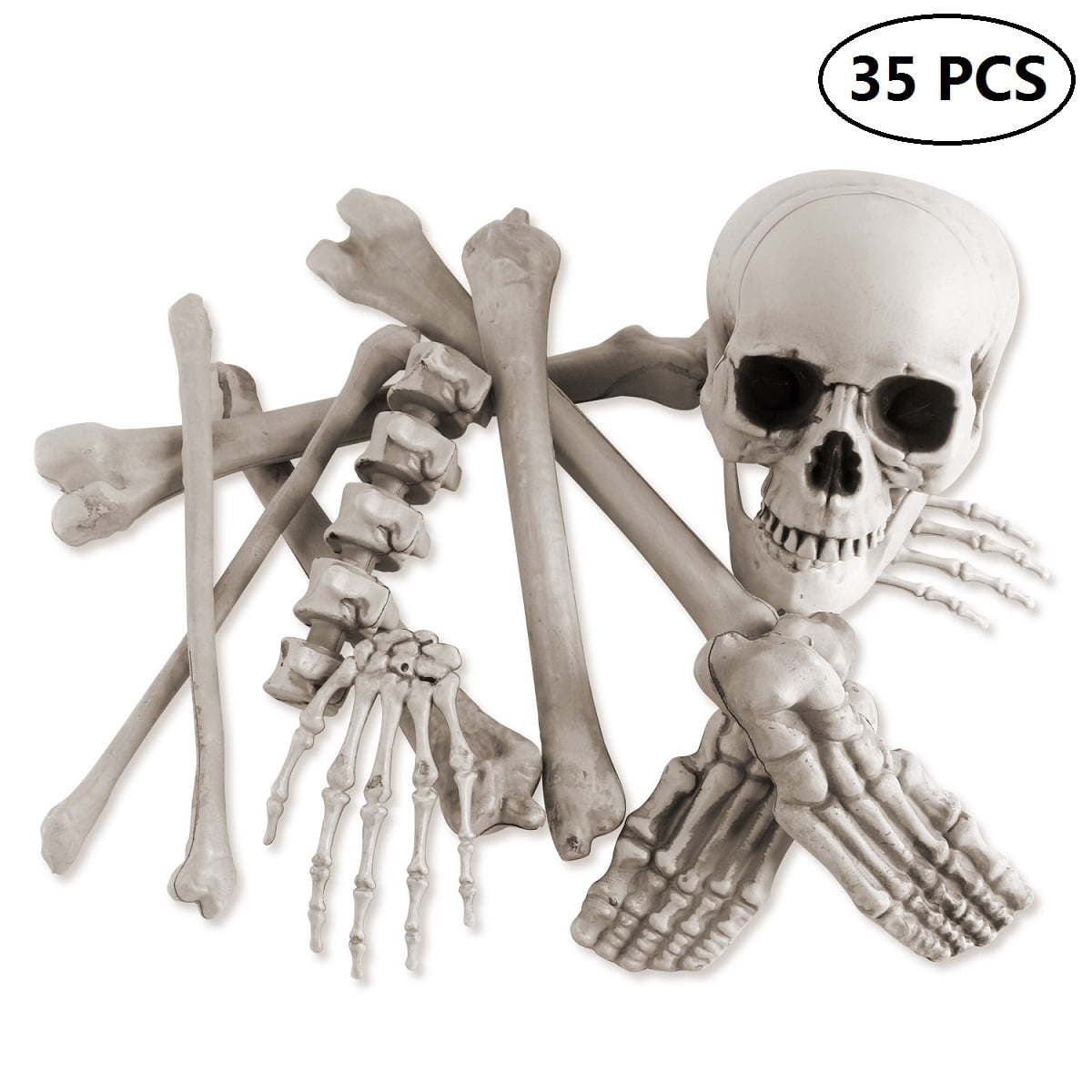 10 Pack Halloween Foam RIP Graveyard Tombstones with 35P Skeleton Bones for Halloween Party Outdoor Decorations