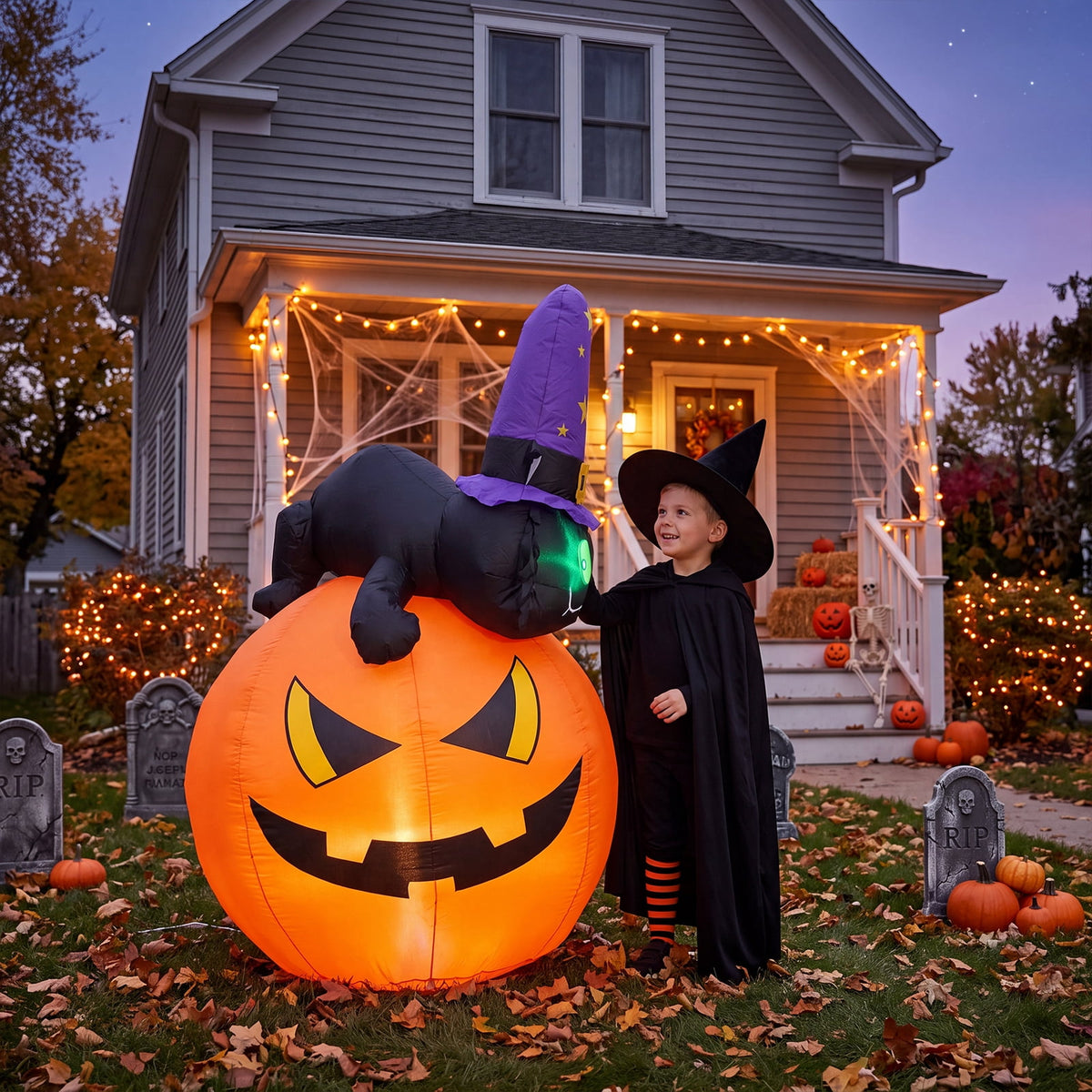 VETPW 10FT Large Halloween Inflatable Archway Decoration, Halloween Blow Up Lighted Archway with Ghost & Black Cat & Cornucopia, Trick & Treat Yard Garden Patio Lawn Outside Decor
