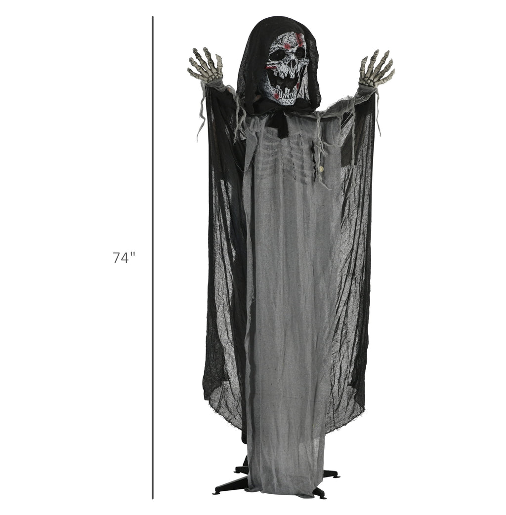 74" Halloween Skeleton Witch Prop, Animated Outdoor Decor with Sound & Motion Activation, Light Up Eyes & Chest, Howling/Chain Sounds, Life Size Animatronic Halloween Decoration