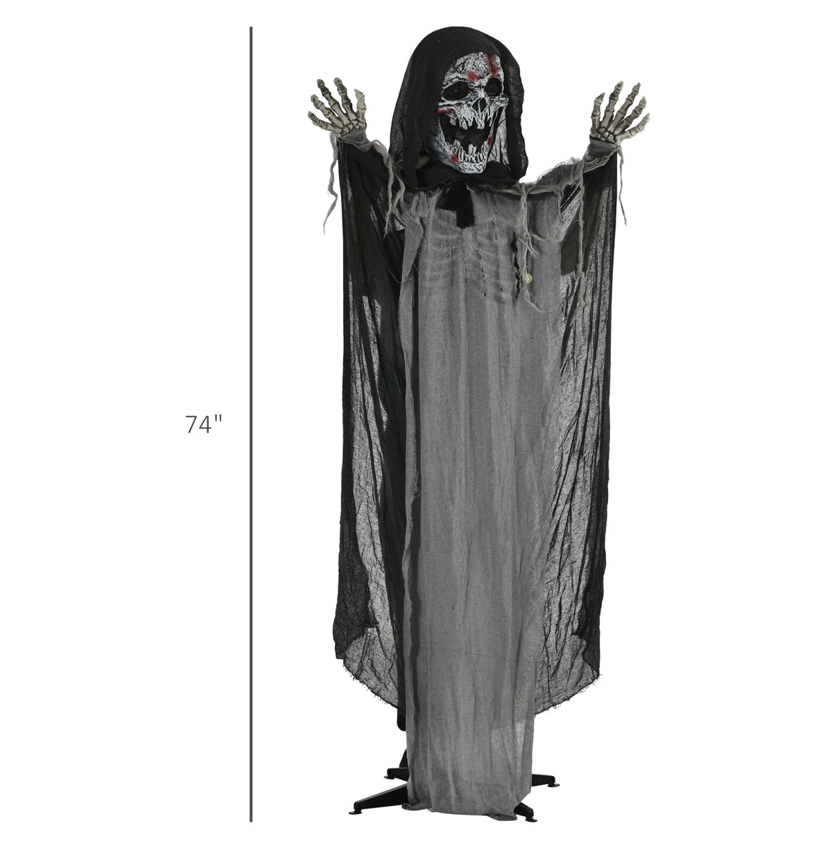74" Halloween Skeleton Witch Prop, Animated Outdoor Decor with Sound & Motion Activation, Light Up Eyes & Chest, Howling/Chain Sounds, Life Size Animatronic Halloween Decoration
