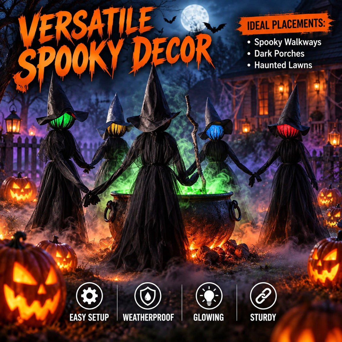 Lighted Halloween Witches RGB Yard Stakes 3 Pack 63 Inch