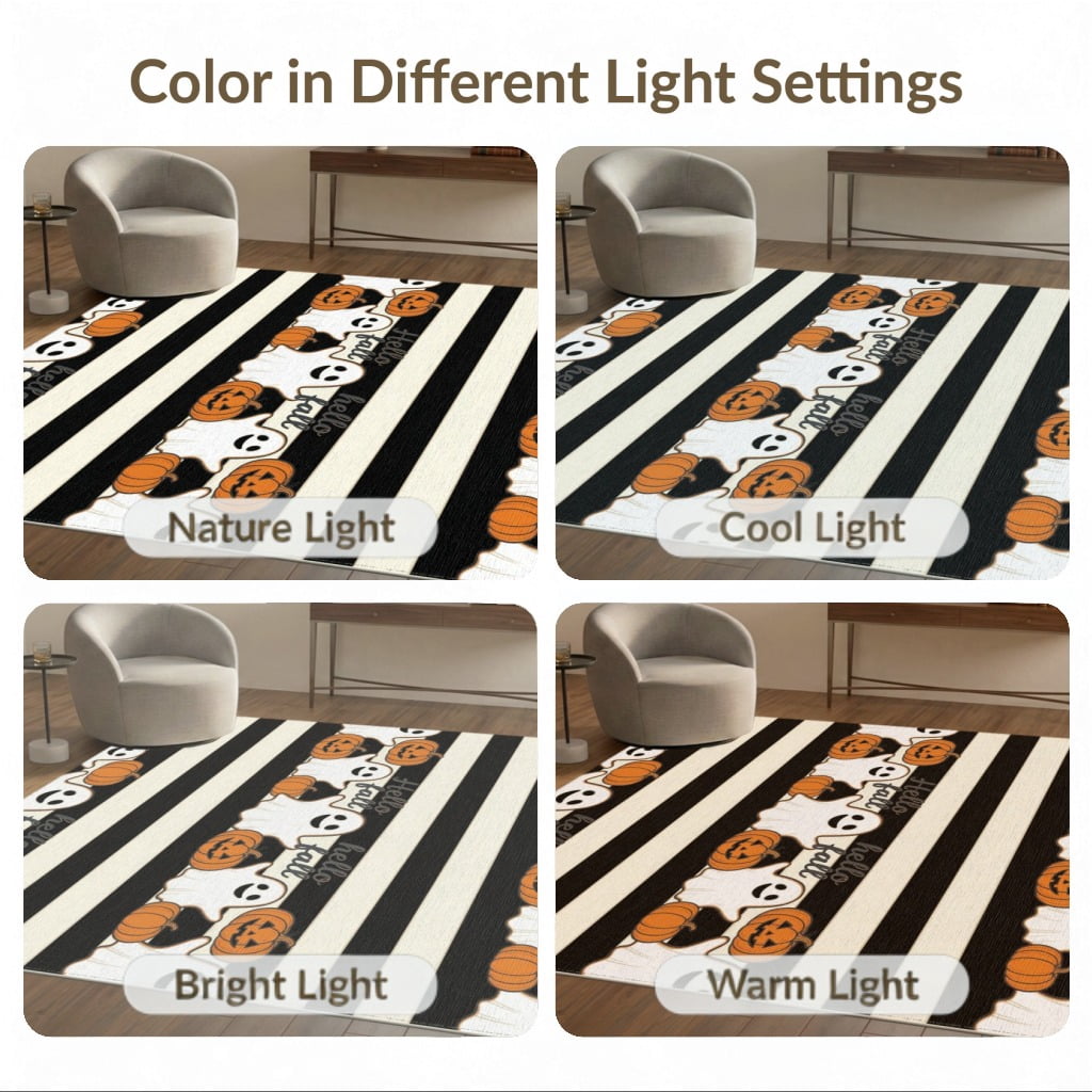 ODIKA Halloween Spooky Pumpkin Phantom Striped Entrance Door Doormat for Playroom, Bedroom, Reading Nook, Pet Friendly & Kids Safe Play