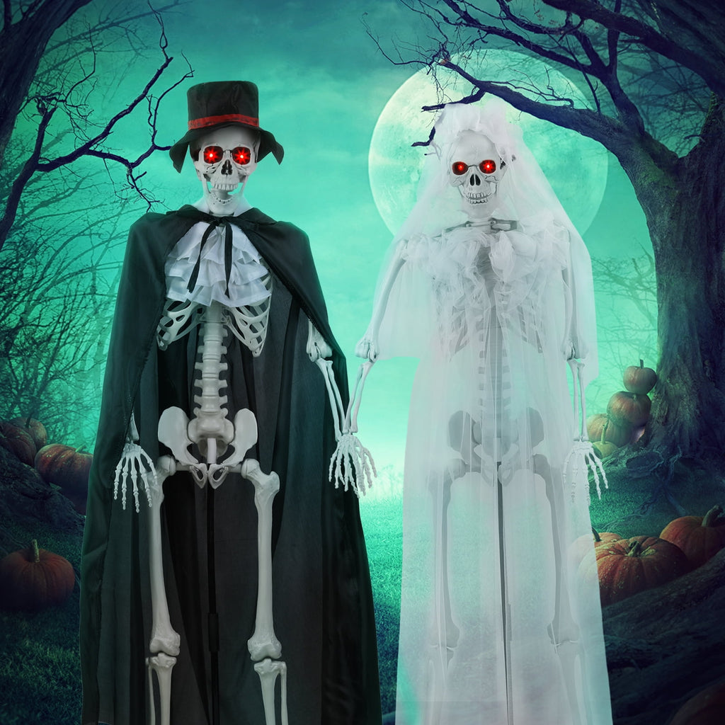 Thehsnt 65" Posable Skeleton Couple - Life Size Halloween Bride & Groom with Movable Joints