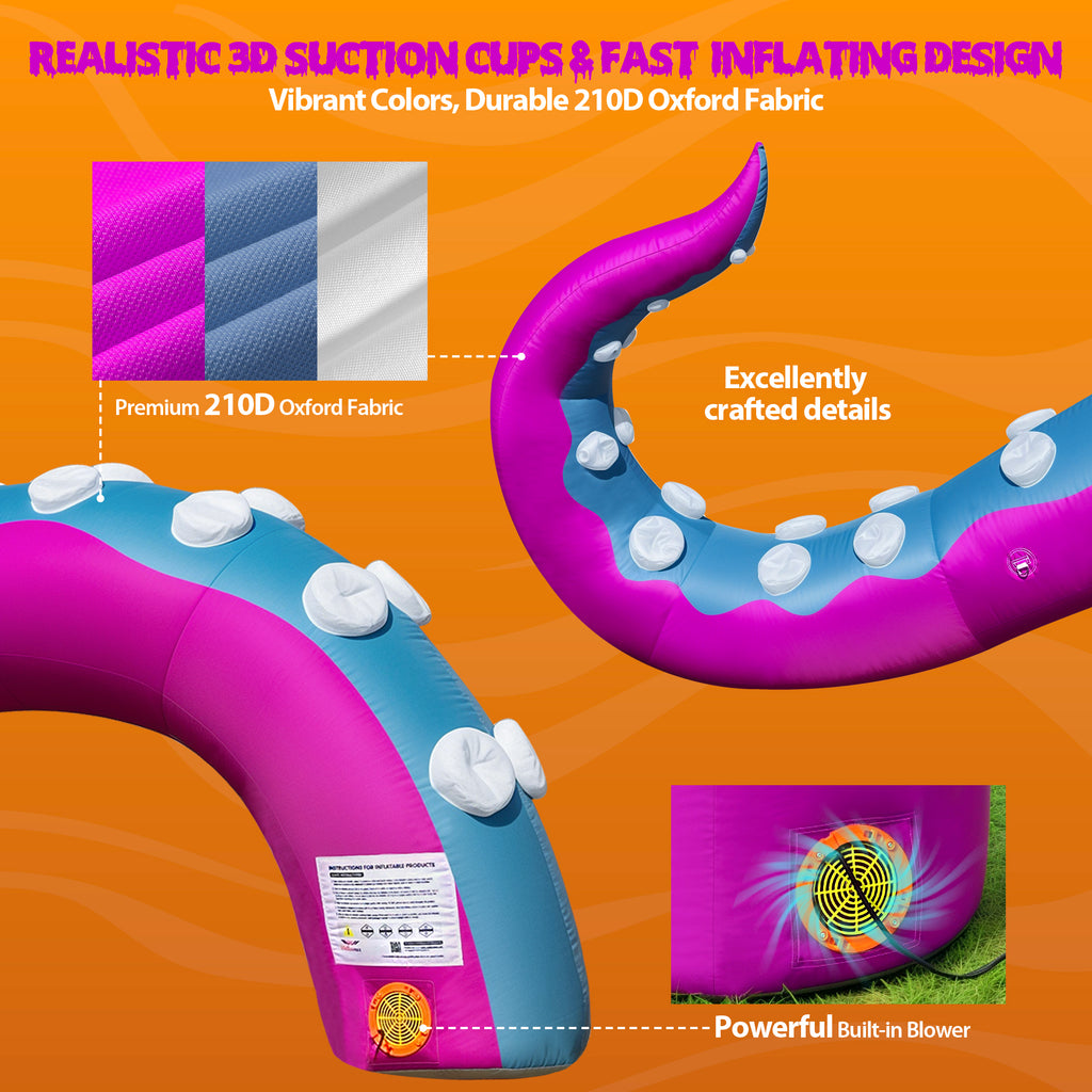 Wellcomer 10x8ft Inflatable Tentacles with Color-changing LED & Built-in Blower - Halloween Outdoor Decor (1 Pc)