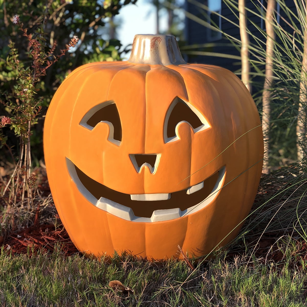 Gamexcel 21" LED Light-Up Jack O Lantern, Pre-lit Halloween Plastic Pumpkin Lights for Indoor/Outdoor Decoration - Angry Face