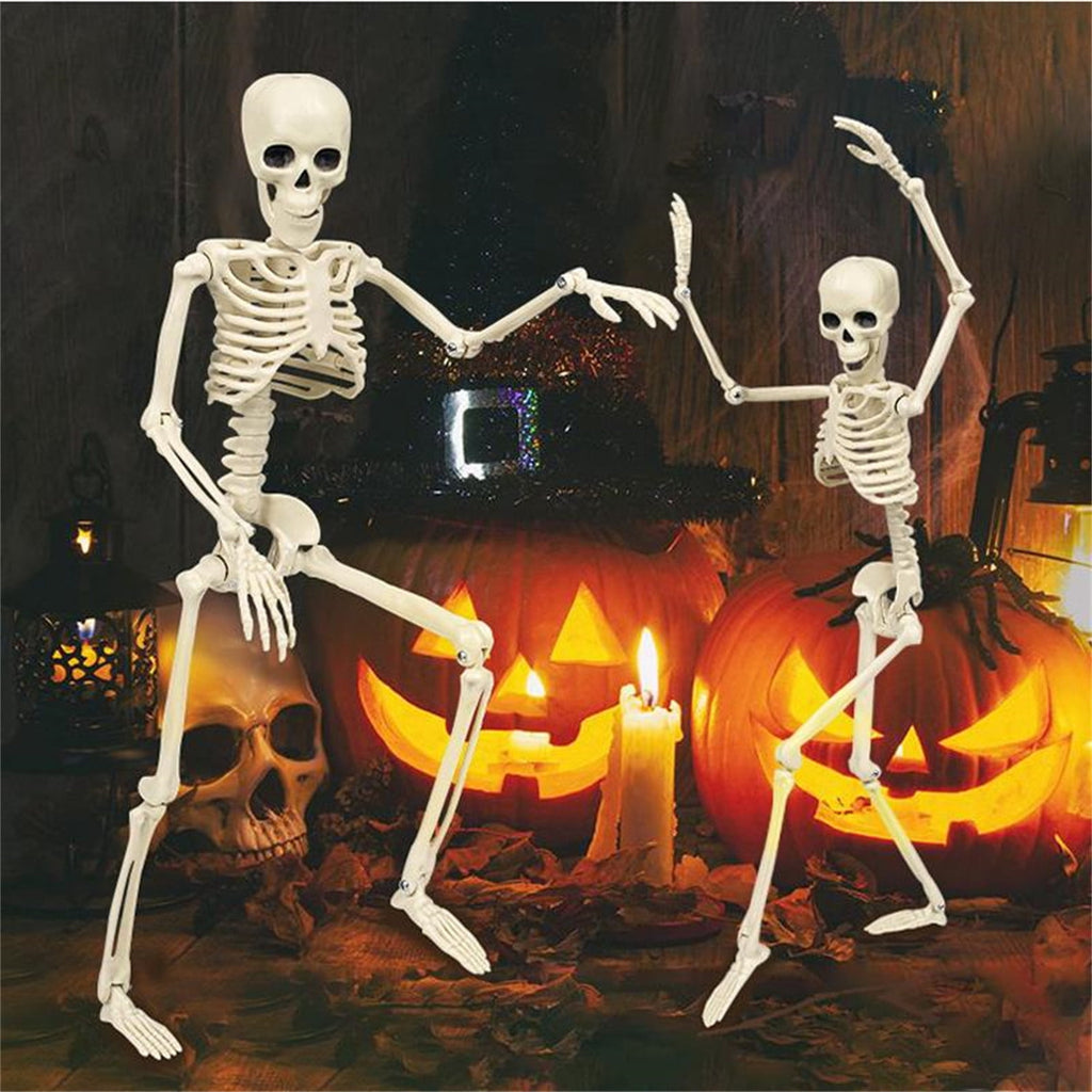 Posable Plastic Human Skeleton Prop 5.4FT Full Body Halloween Skeleton Decor with Movable Joints for Haunted House Yard Party Decoration