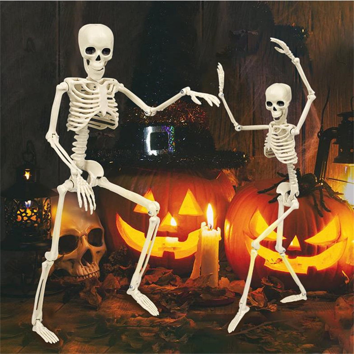 Posable Plastic Human Skeleton Prop 5.4FT Full Body Halloween Skeleton Decor with Movable Joints for Haunted House Yard Party Decoration