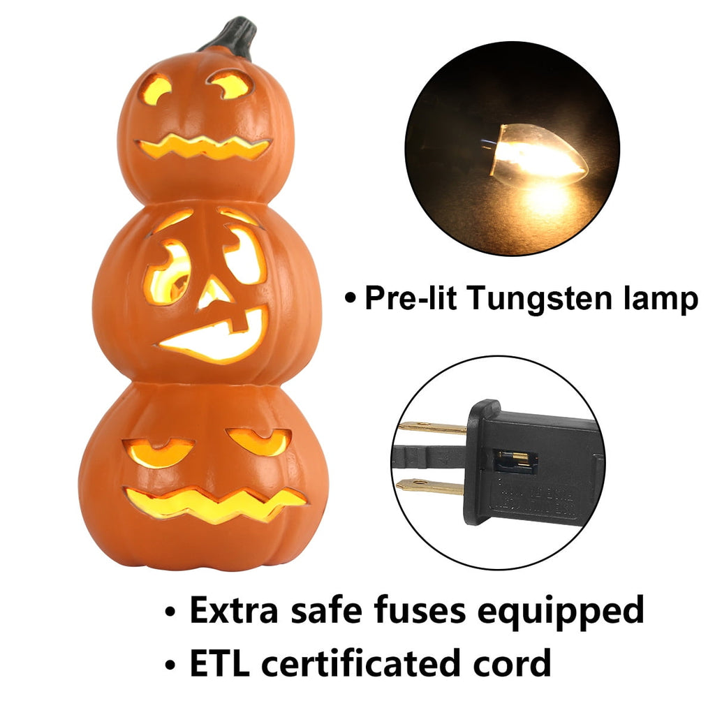 Gamexcel 21" LED Light-Up Jack O Lantern, Pre-lit Halloween Plastic Pumpkin Lights for Indoor/Outdoor Decoration - Angry Face