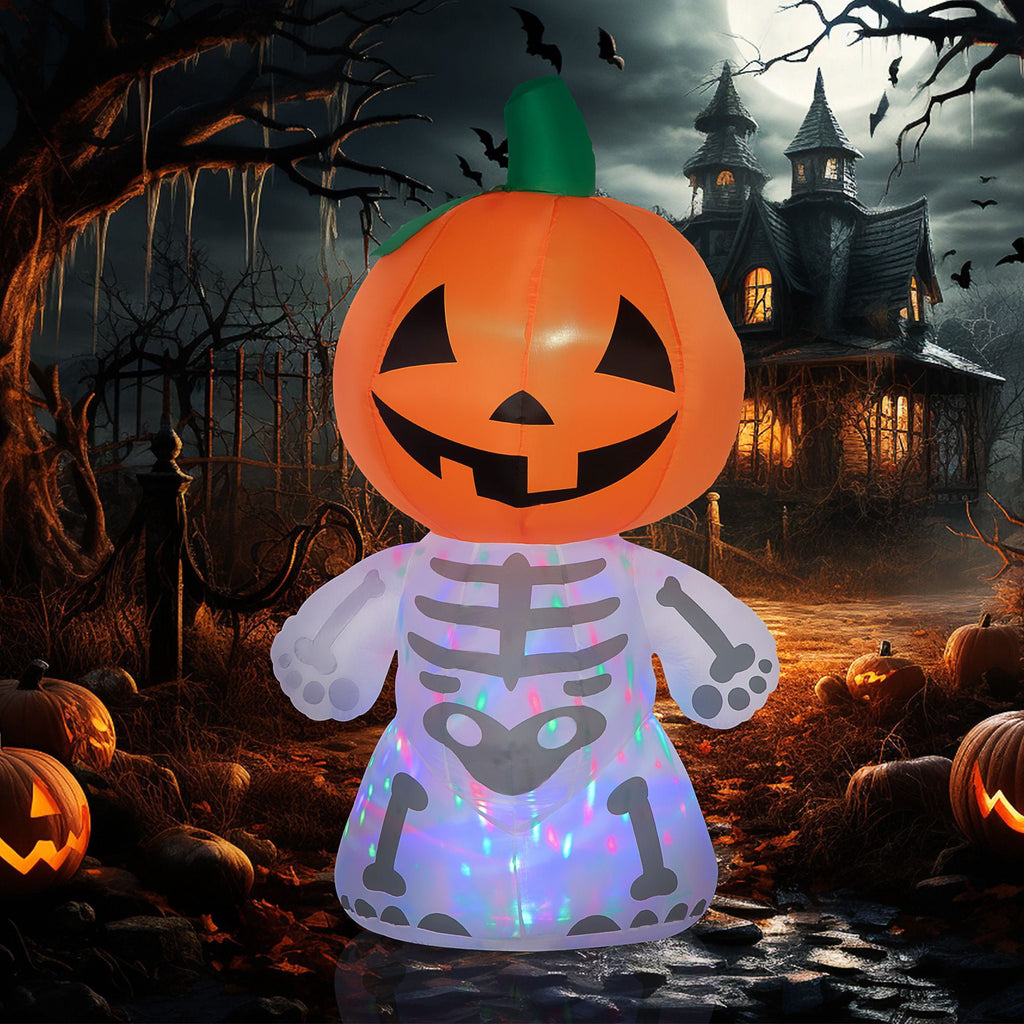 6ft Rotating LED Halloween Skeleton Ghost with Pumpkin Head for Outdoor Yard Decorations
