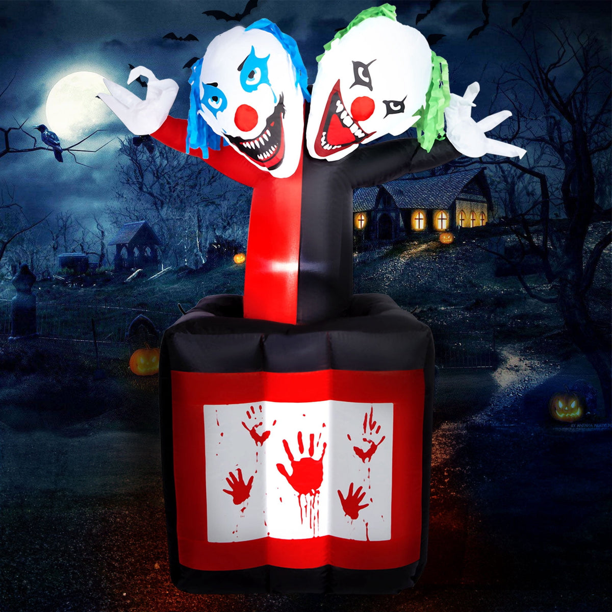 5.7FT Inflatable Halloween Inflatable Crawling Green Ghost with Tombstone Built-in LED Lights Inflatable LED Lights Blow Up Yard Decoration