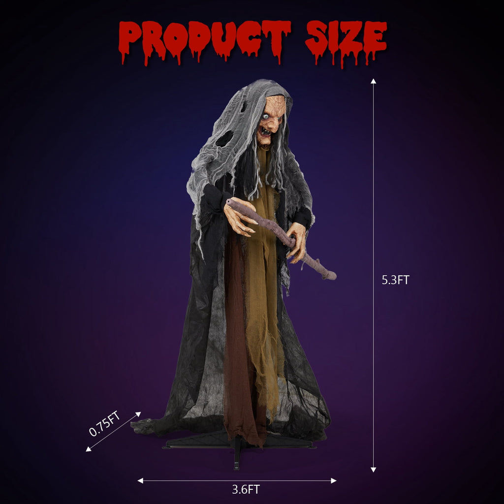 Ktaxon 5.3ft Witch Animated Animatronic Decoration Creepy Halloween Witch w/ Pre-Recorded Screaming