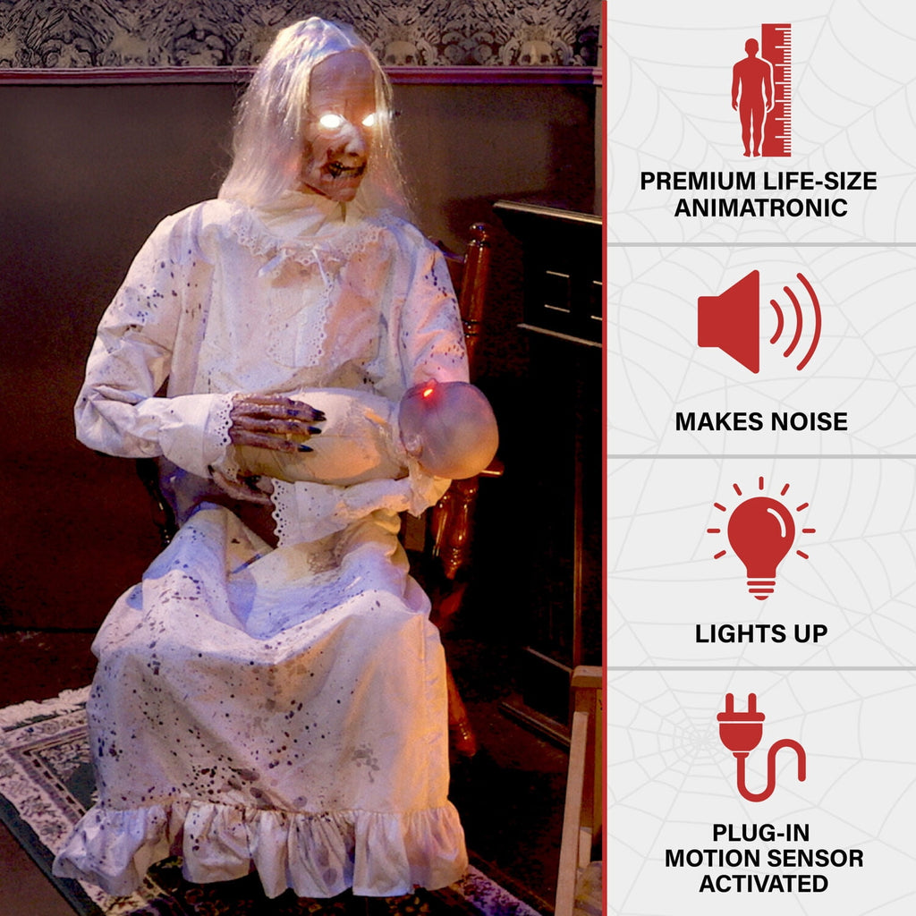 Haunted Hill Farm Life-Size Animatronic Gravely Granny by Tekky Halloween Decoration, 2.9-Ft.