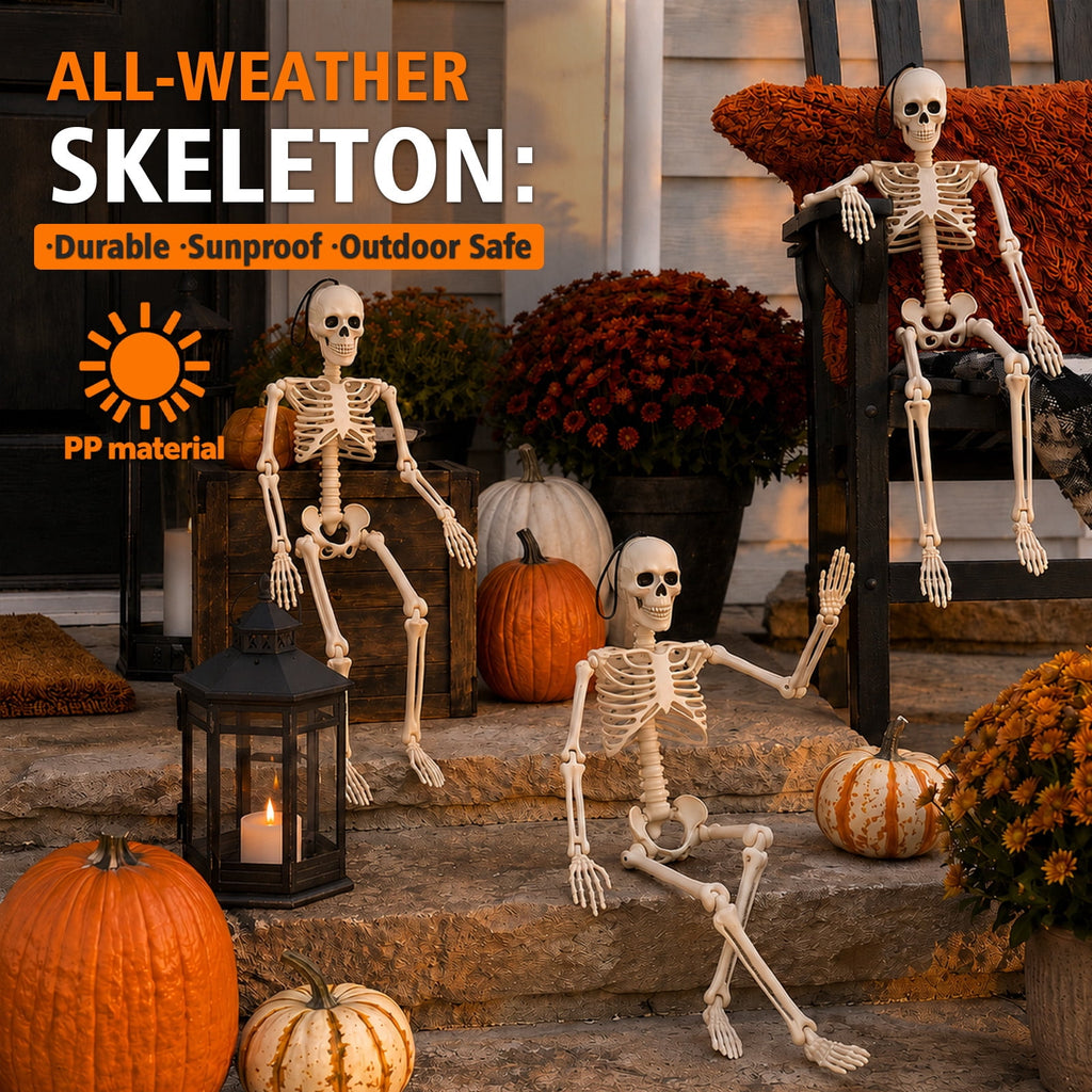 THE BRIVE 5.4ft Life Size Poseable Halloween Skeleton, Movable Joint Plastic Prop for Yard Porch Party Decor