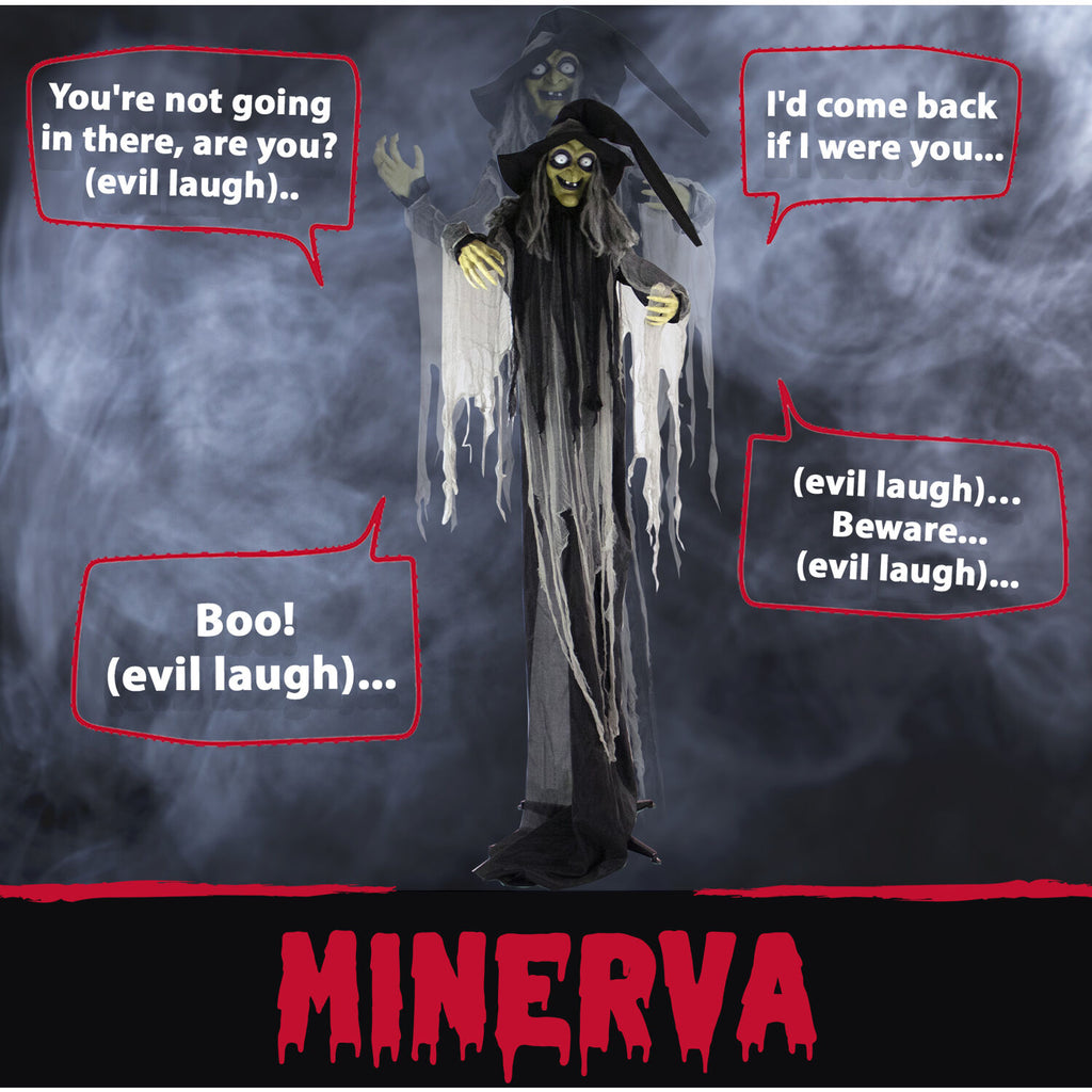 Haunted Hill Farm 6 ft Animatronic Talking Forest Witch with Movement and Lights for Scary Halloween Decoration, HHWITCH-44FLSA