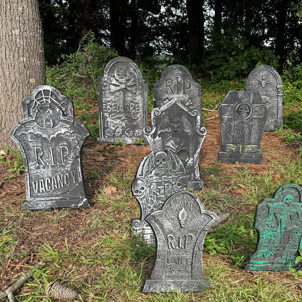 Halloween Foam RIP Graveyard Tombstones, 7Pack(3 x L-Size + 4 x XL-Size) Foam Tombstone for Halloween Party Outdoor Decorations