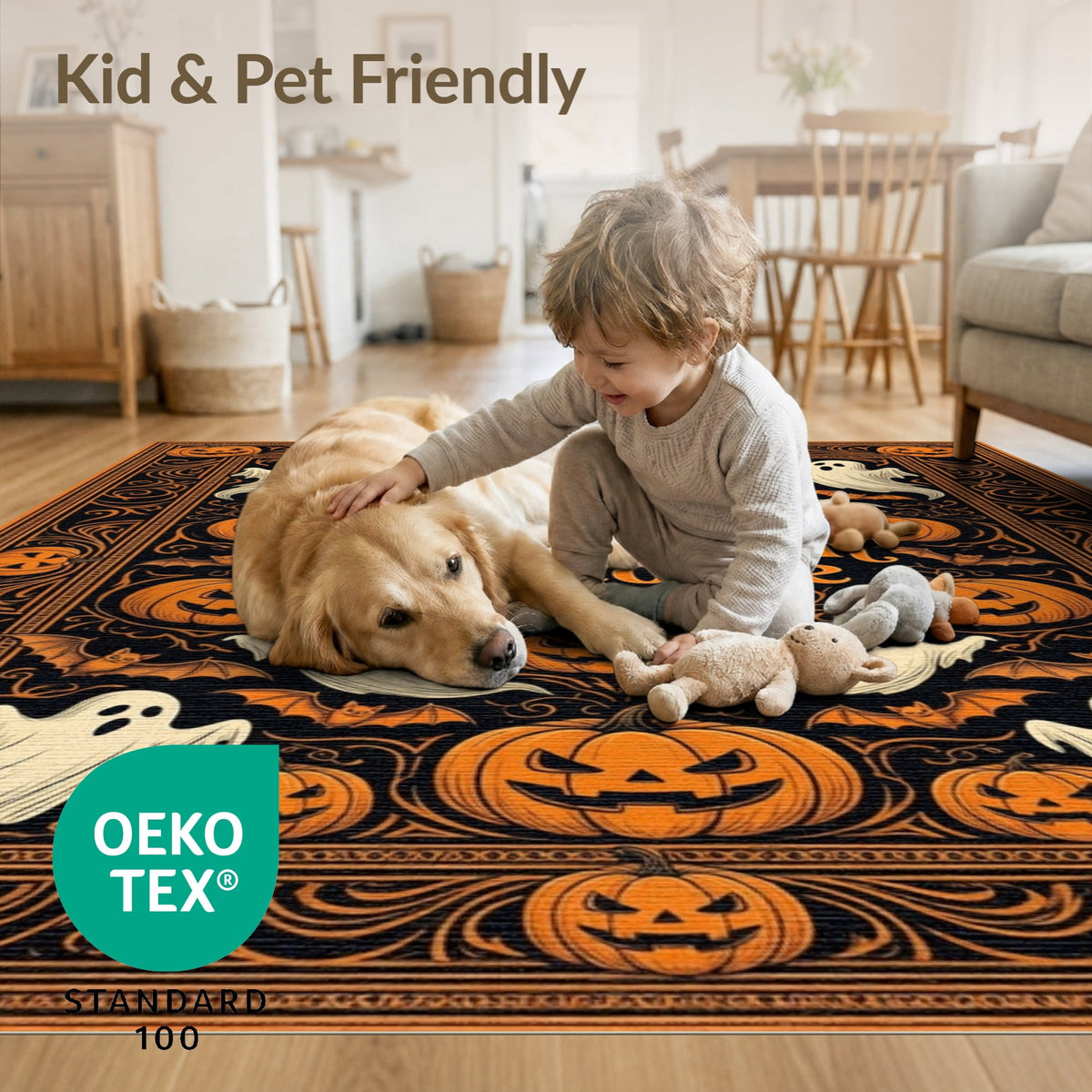 ODIKA Halloween October Phantom Gourd Flying Creature Fiber Doormat Stain Resistant Low Profile for Dorm Room, Small Living Apartment