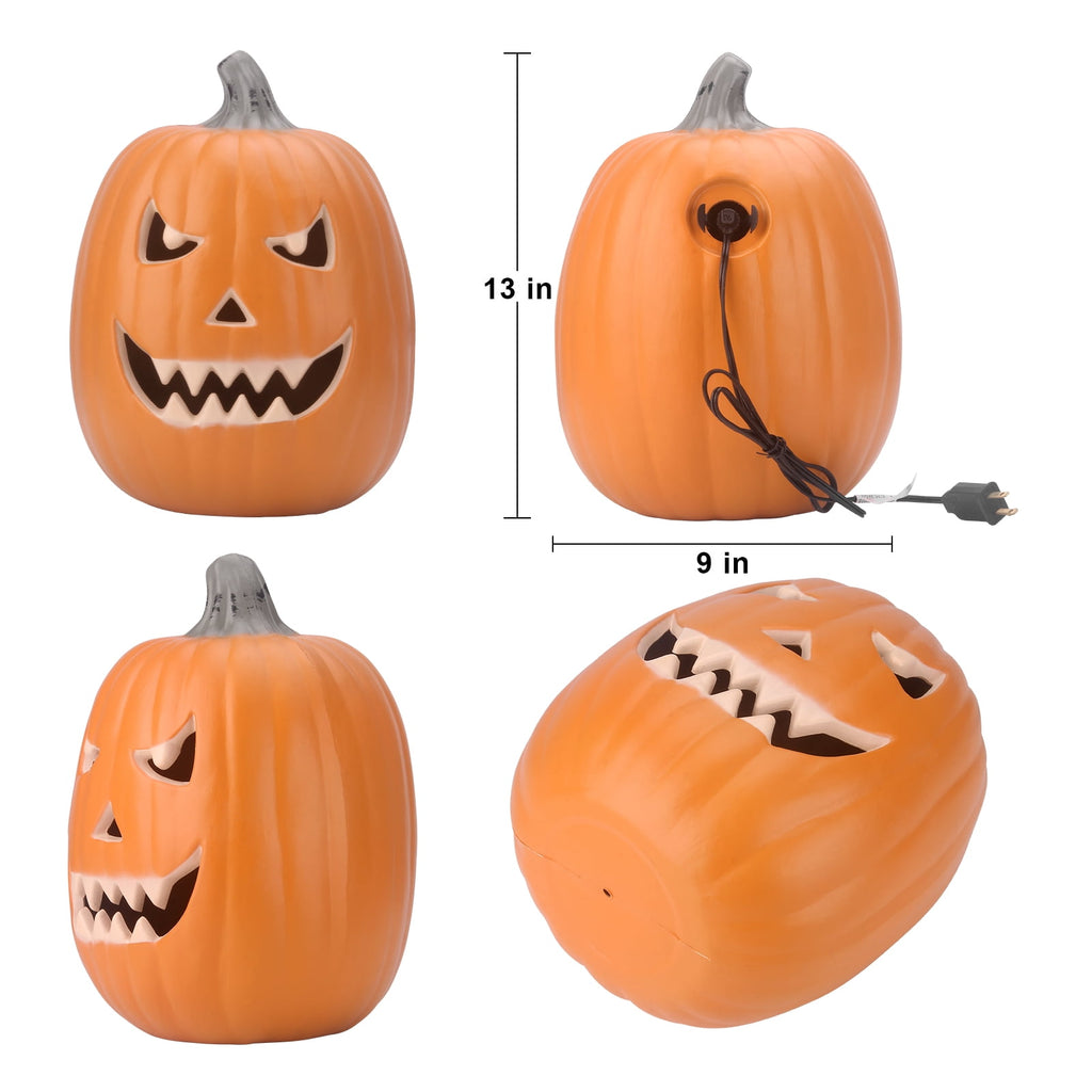 Gamexcel 21" LED Light-Up Jack O Lantern, Pre-lit Halloween Plastic Pumpkin Lights for Indoor/Outdoor Decoration - Angry Face