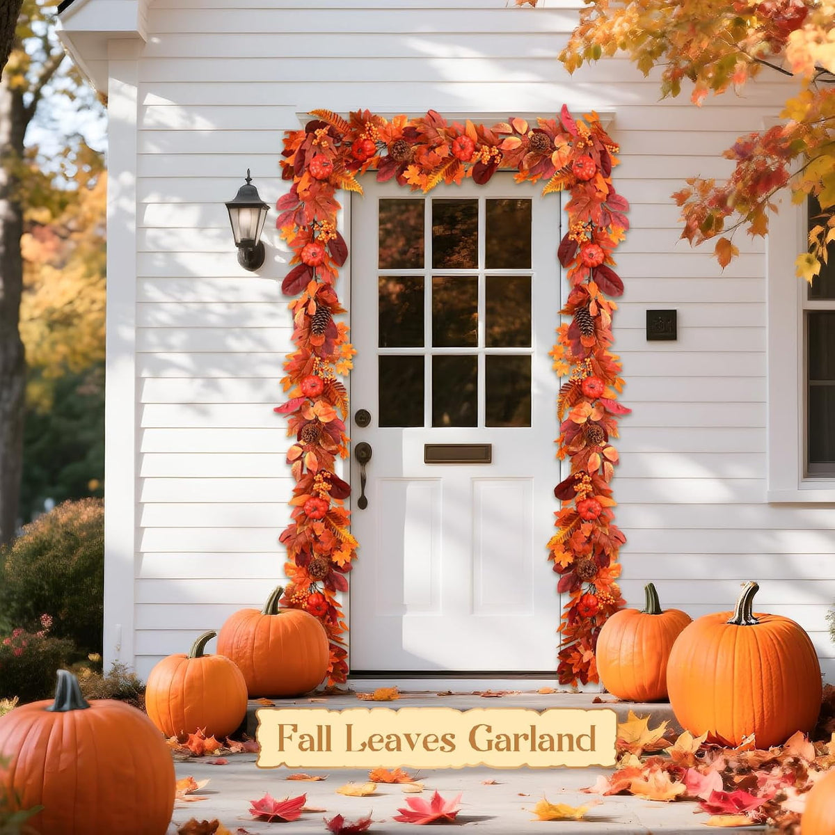 2 Packs 9ft Fall Garland with Lights and Timer for Mantle