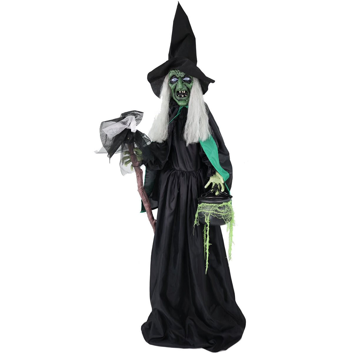 Haunted Hill Farm 6.0-Ft. Touch-Activated Mounted Flying Witch Halloween Animatronic