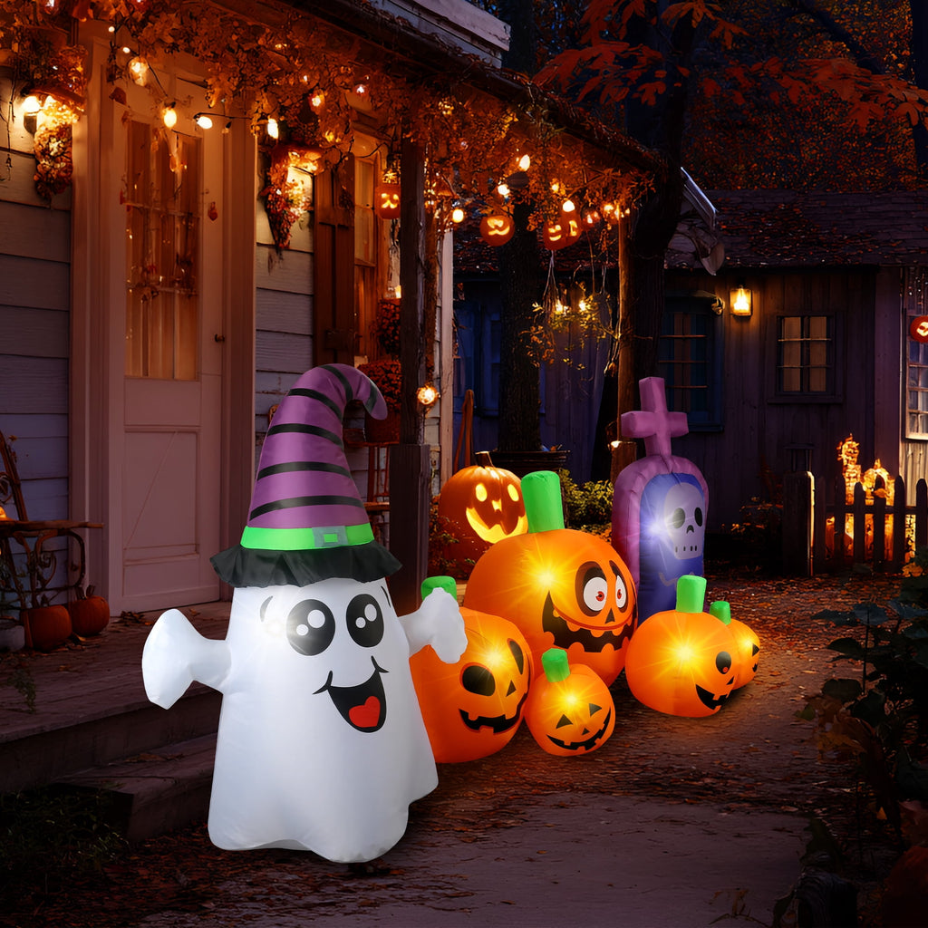 MAGOTAN 6 FT Halloween Inflatable Pumpkin Halloween Inflatable Pumpkins and Cat Outdoor Yard Decoration Build-in 7 LED White Lights