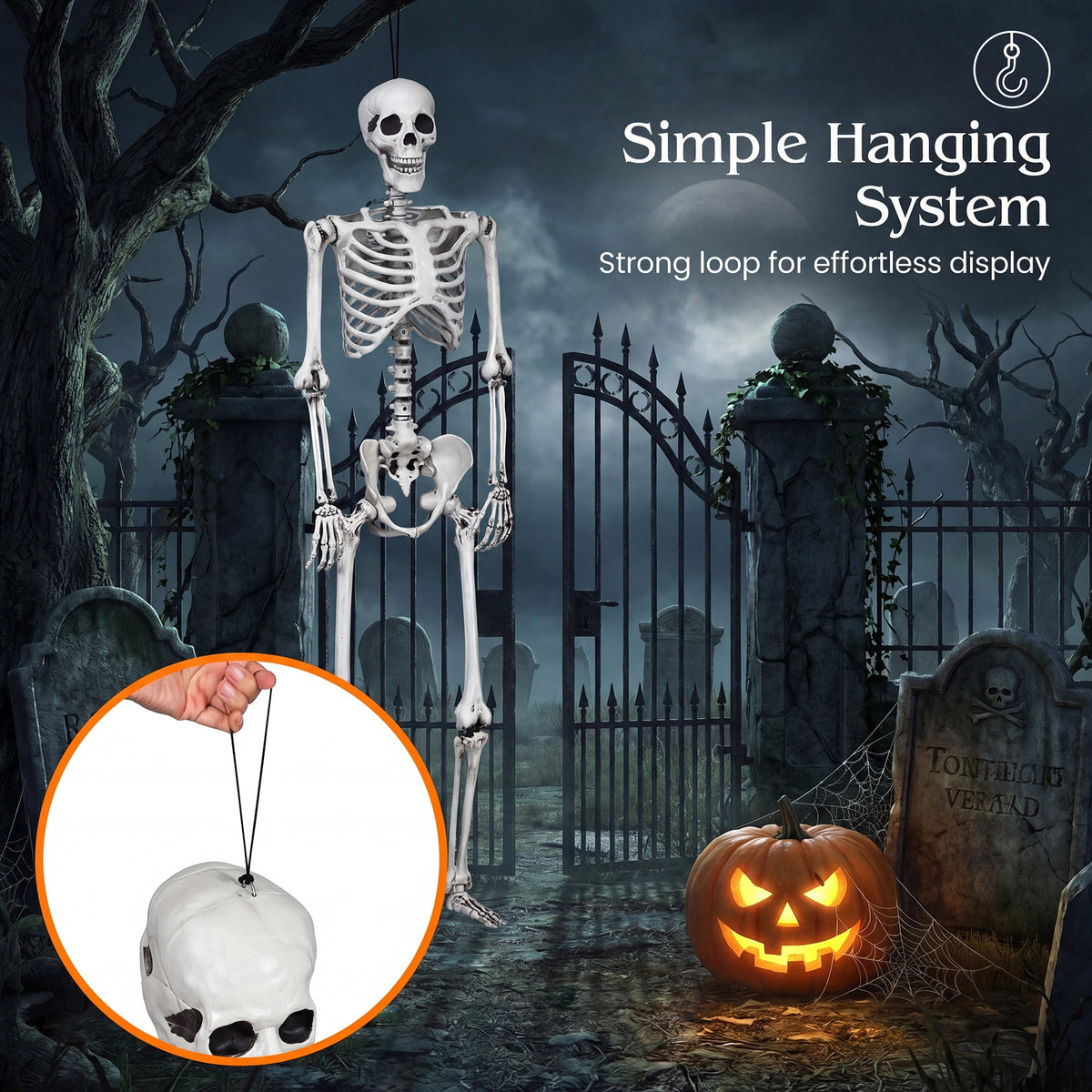 5.4ft Halloween Christmas Skeleton Life Size Realistic Full Body Hanging with Movable Joints 63 Inches