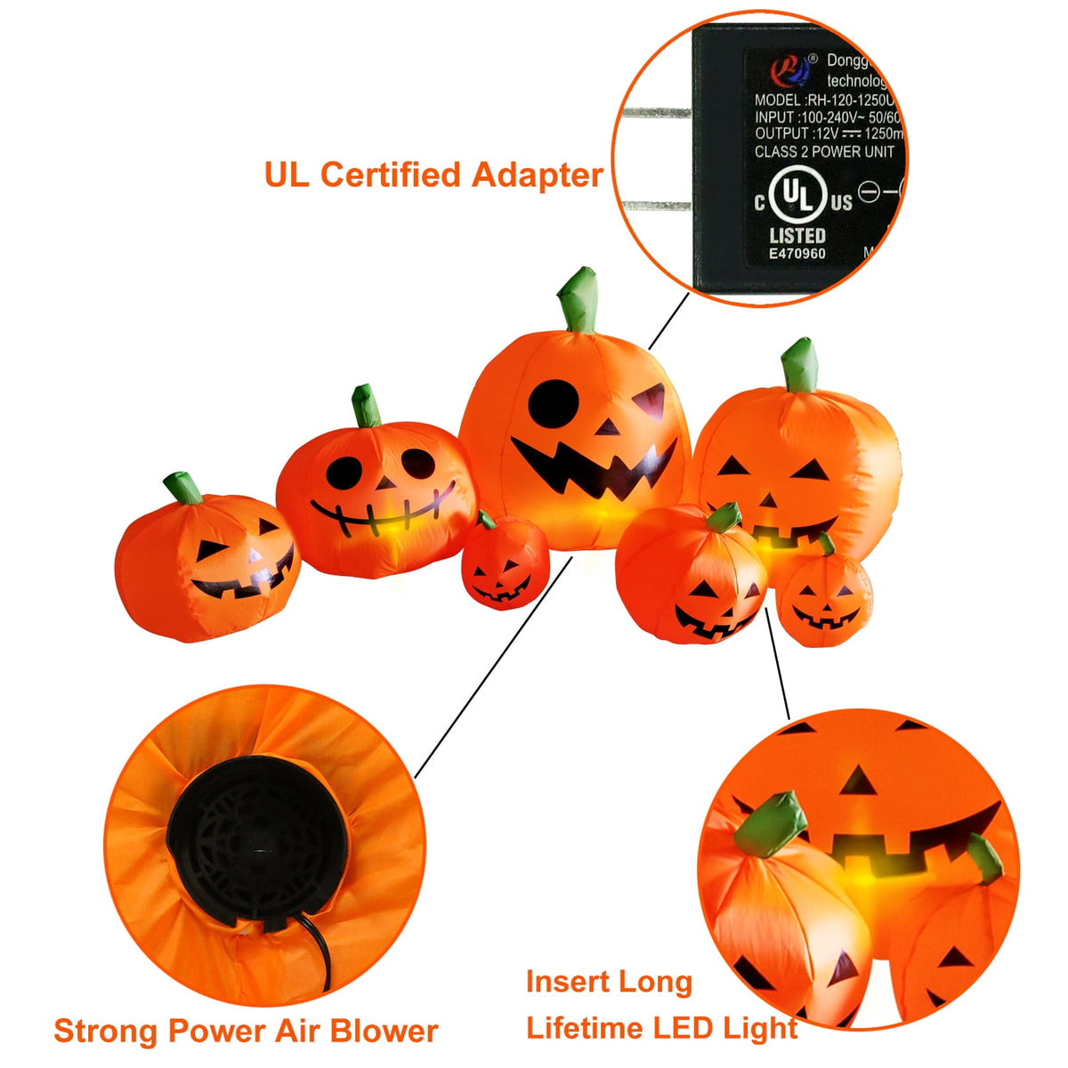 Gamexcel 8 ft Halloween Inflatable Pumpkin, Giant Lighted Jack-O'-Lantern Blow Up Yard Decoration Waterproof with LED, Blower, Stakes and Tethers