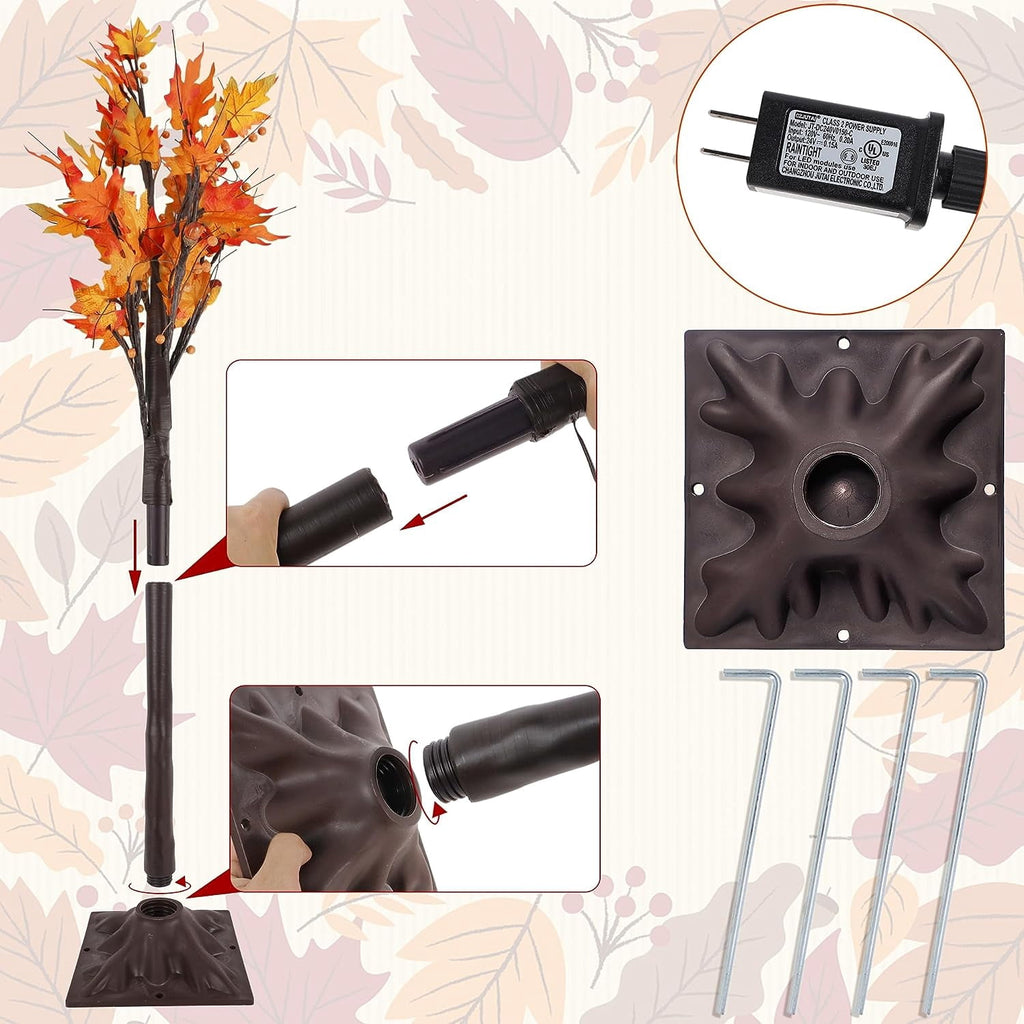 2 Pack LED Lighted Maple Tree, 5 FT Lighted Artificial Tree for Thanksgiving Harvest Fall Festival Halloween Home Party Decoration