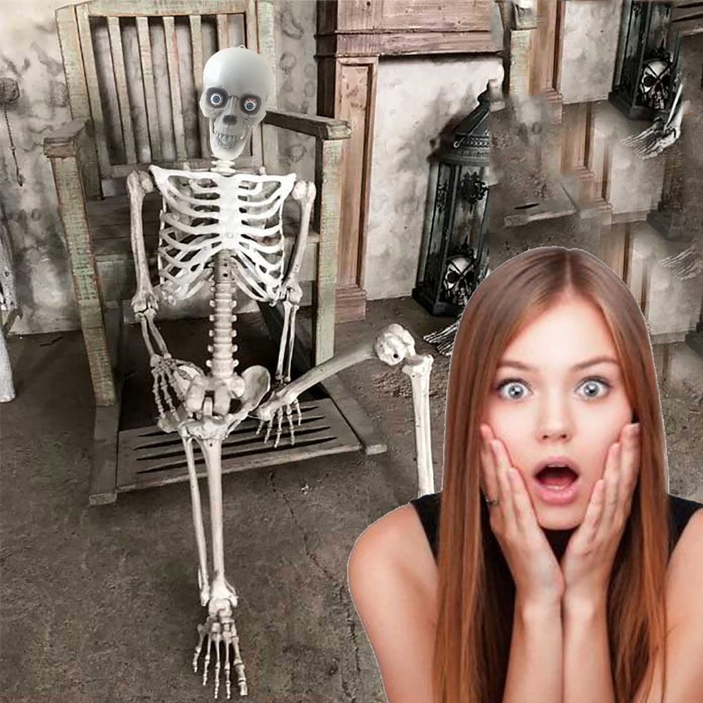 FAMTKT 63inch Halloween Skeleton Halloween Decorations, Halloween Skeleton Prop Human Full Size Skull Hand Life Body Anatomy Model Decor Skull Party Decorations